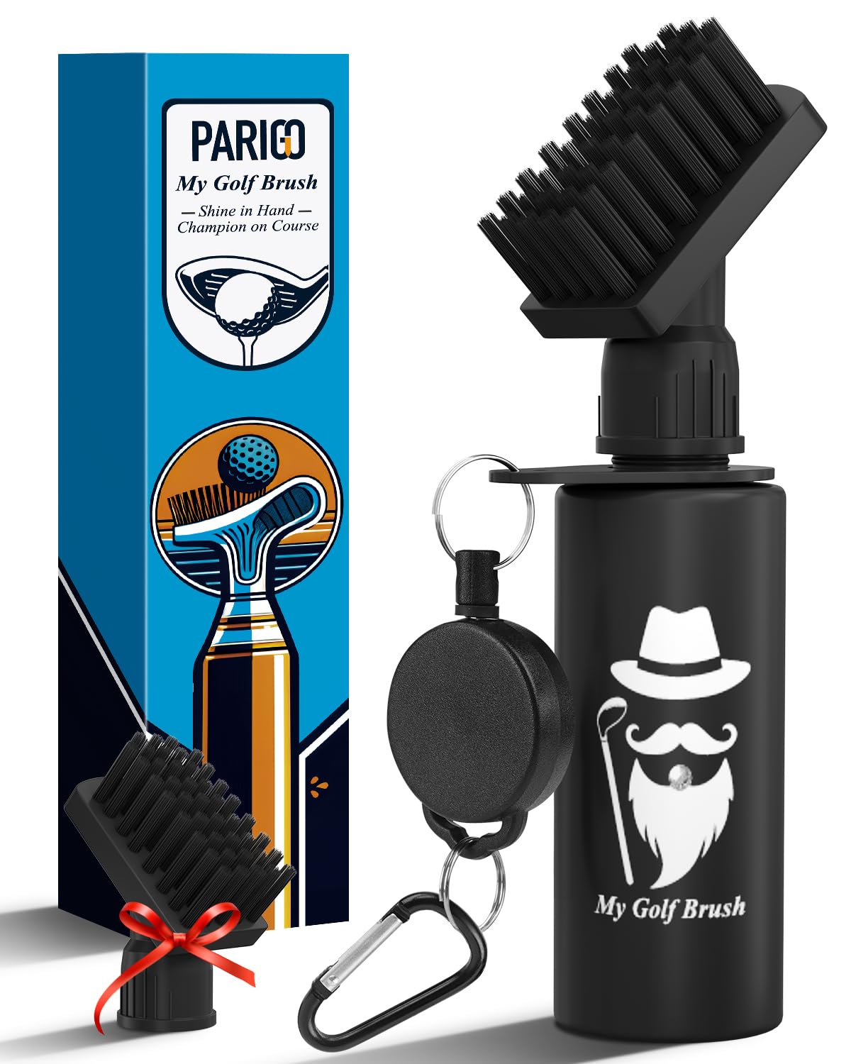 PARIGO Golf Club Cleaner Brush - Retractable Water-Resistant Grip Scrub Kit with Clip | Golf Accessories for Men & Gifts for Dad, Him, Valentine's Day | Perfect for Cleaning Irons, Woods & Putters on the Course or Driving Range