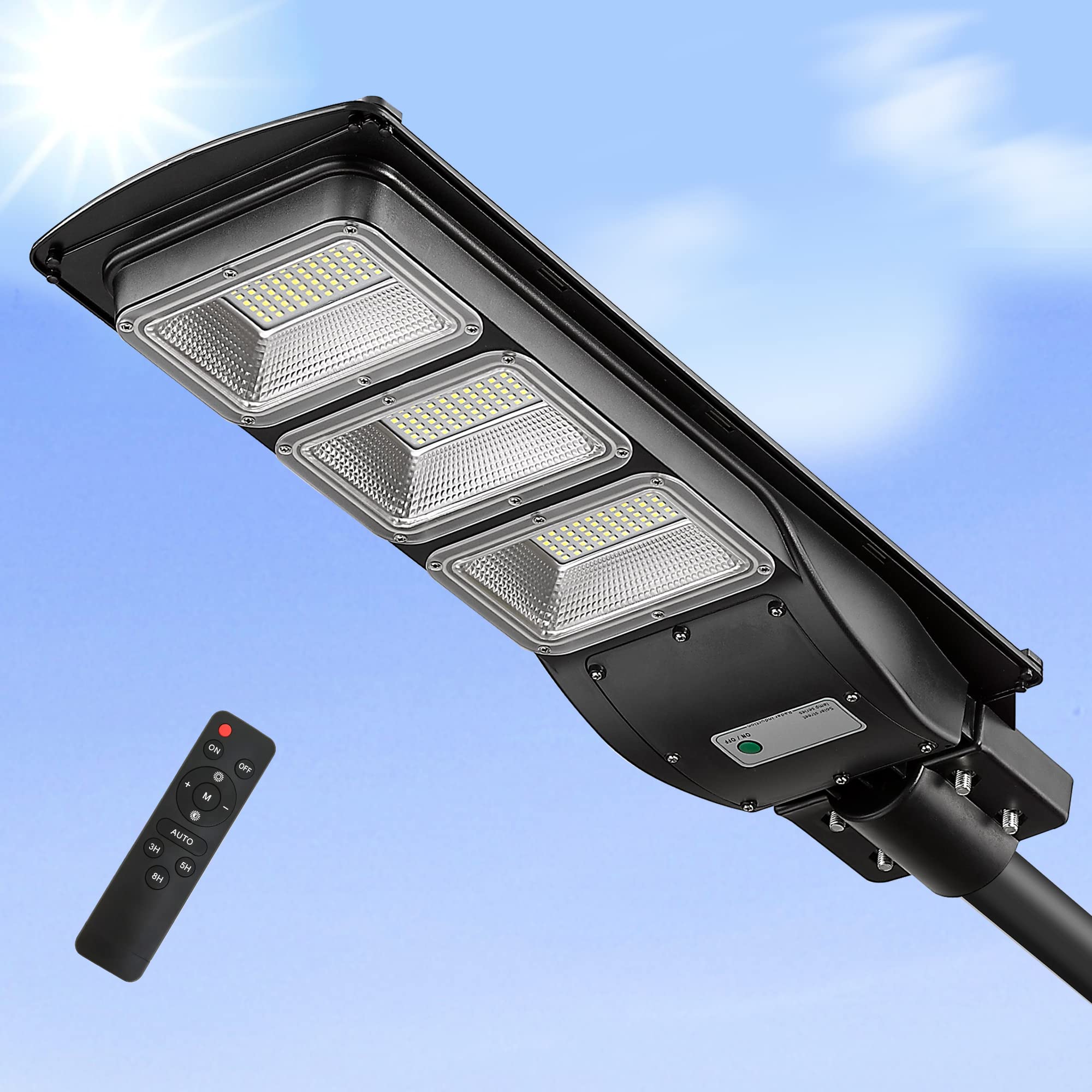 2000W Solar LED Street Light with Motion Sensor - 60000LM Solar Security Flood Light for Outdoor, Parking Lot, Garden - IP65 Waterproof, Dusk to Dawn, Wall/Pole Mount - Energy Efficient Solar Powered Lighting for Pathways, Driveways & Backyards