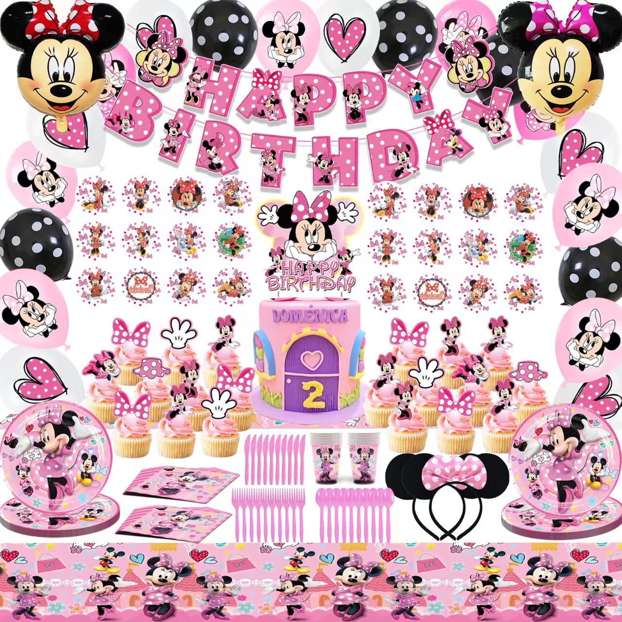 175 Pcs Mouse-Themed Birthday Party Supplies Set - Cartoon Party Decorations Kit with Banner, Cake Toppers, Balloons, Tableware & More - Perfect for Kids Birthday, Baby Shower, Themed Celebrations