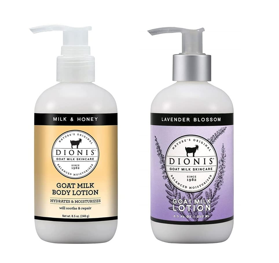 Dionis Goat Milk Skincare Bundle - Milk & Honey + Lavender Blossom Body Lotion (8.5 oz Each) | Ultra Creamy Daily Moisturizer for Dry, Sensitive Skin | Perfect for Home, Office & Travel Hydration