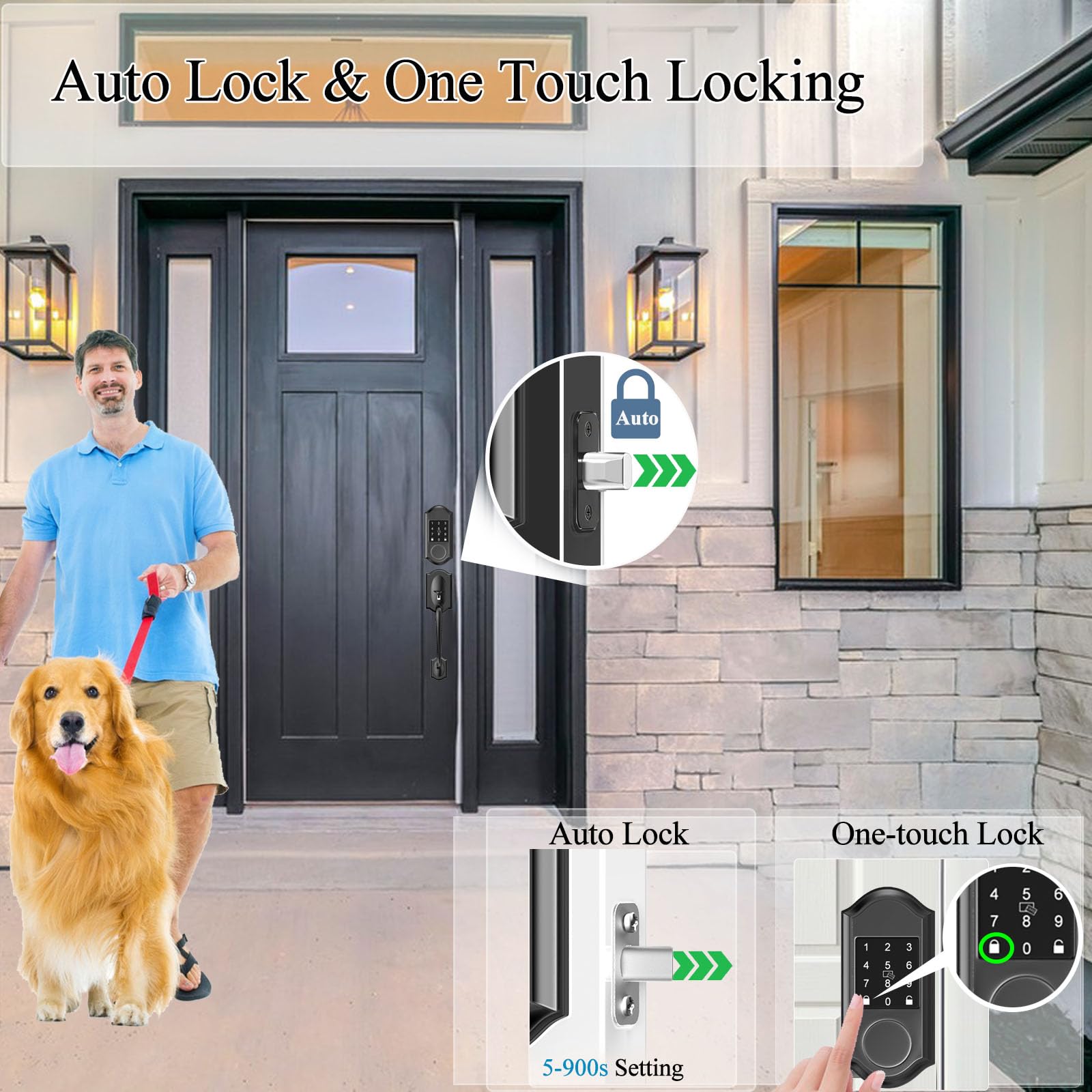 Smart Matte Black Keyless Entry Deadbolt with Handle Set - Secure Front Door Lock for Home & Apartment - Ideal for Modern Houses & Smart Home Systems