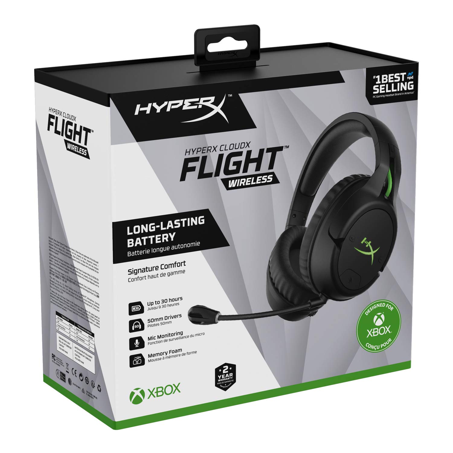 HyperX CloudX Flight Wireless Gaming Headset - Officially Licensed for Xbox, Compatible with Xbox One & Series X|S, Memory Foam Earcups, Detachable Noise-Cancelling Mic - Perfect for Competitive Gaming & Online Chat
