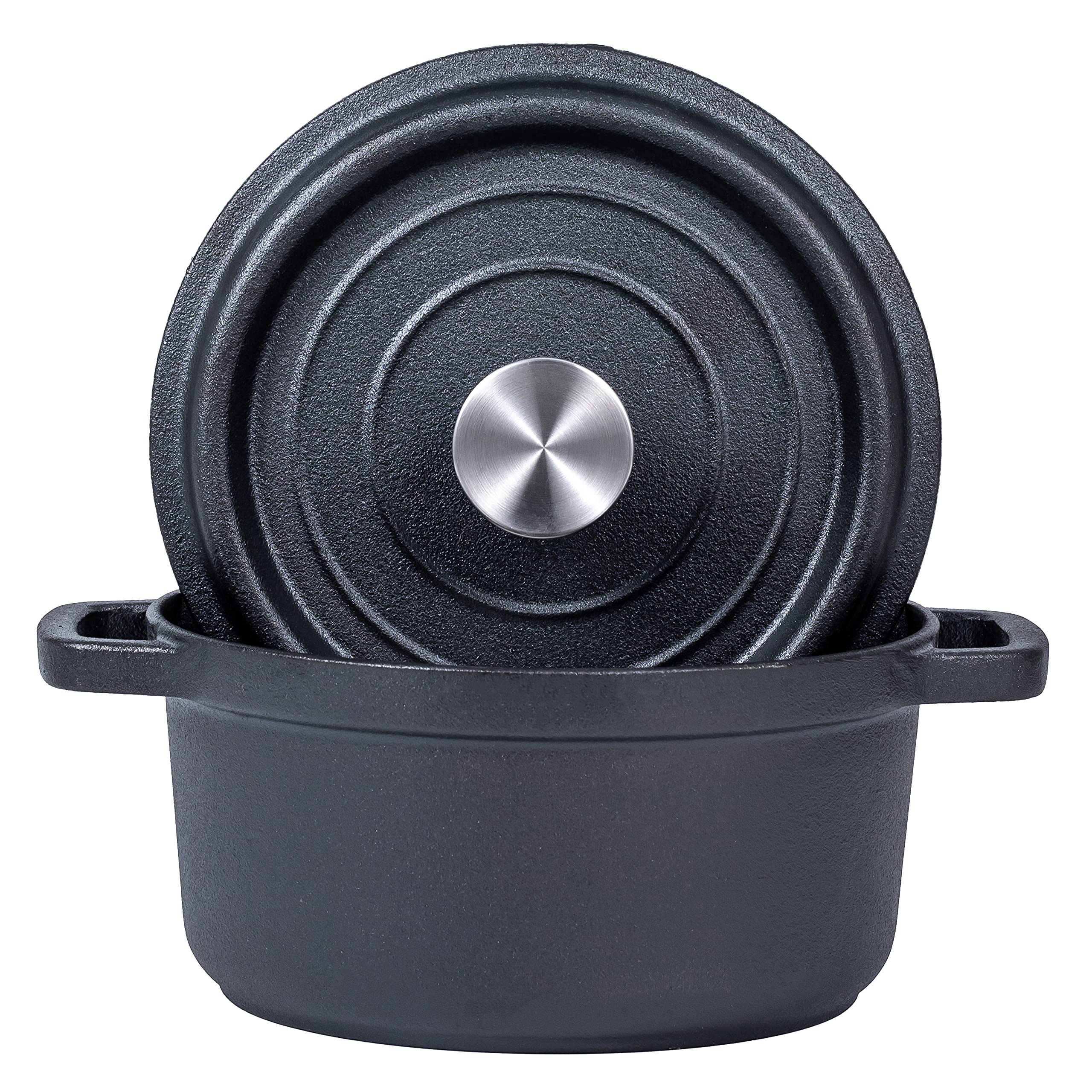 Bruntmor 5.2 Quart Pre-Seasoned Cast Iron Dutch Oven with Lid - Black Cast Iron Skillet for Casseroles, Braising, Baking & Roasting - Induction Compatible Cookware - Perfect for Camping, Home Cooking & Outdoor BBQ
