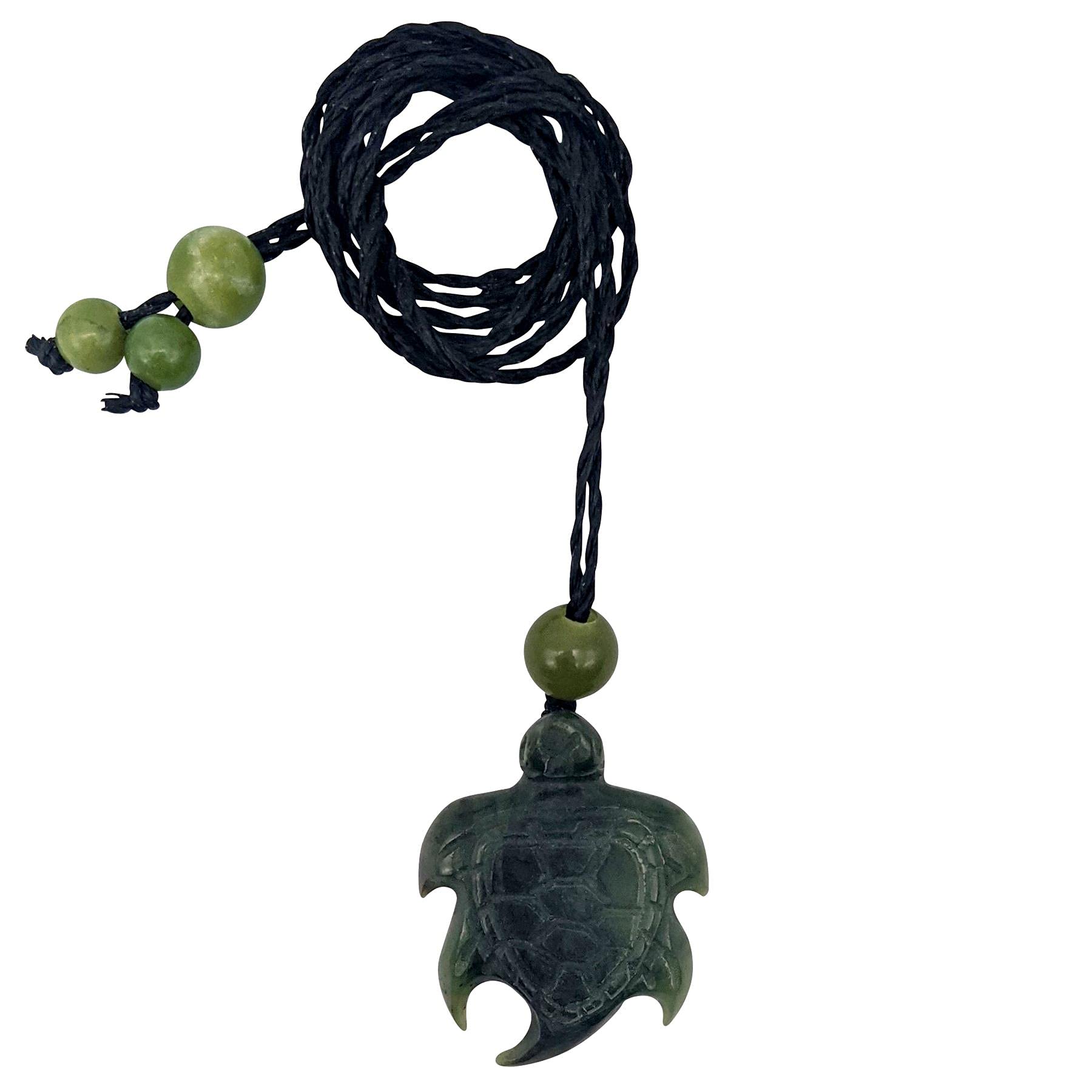 Hand Carved Nephrite Jade Turtle Tribal Pendant Necklace for Women & Men - Spiritual Jewelry Gift for Yoga, Meditation & Nature Lovers