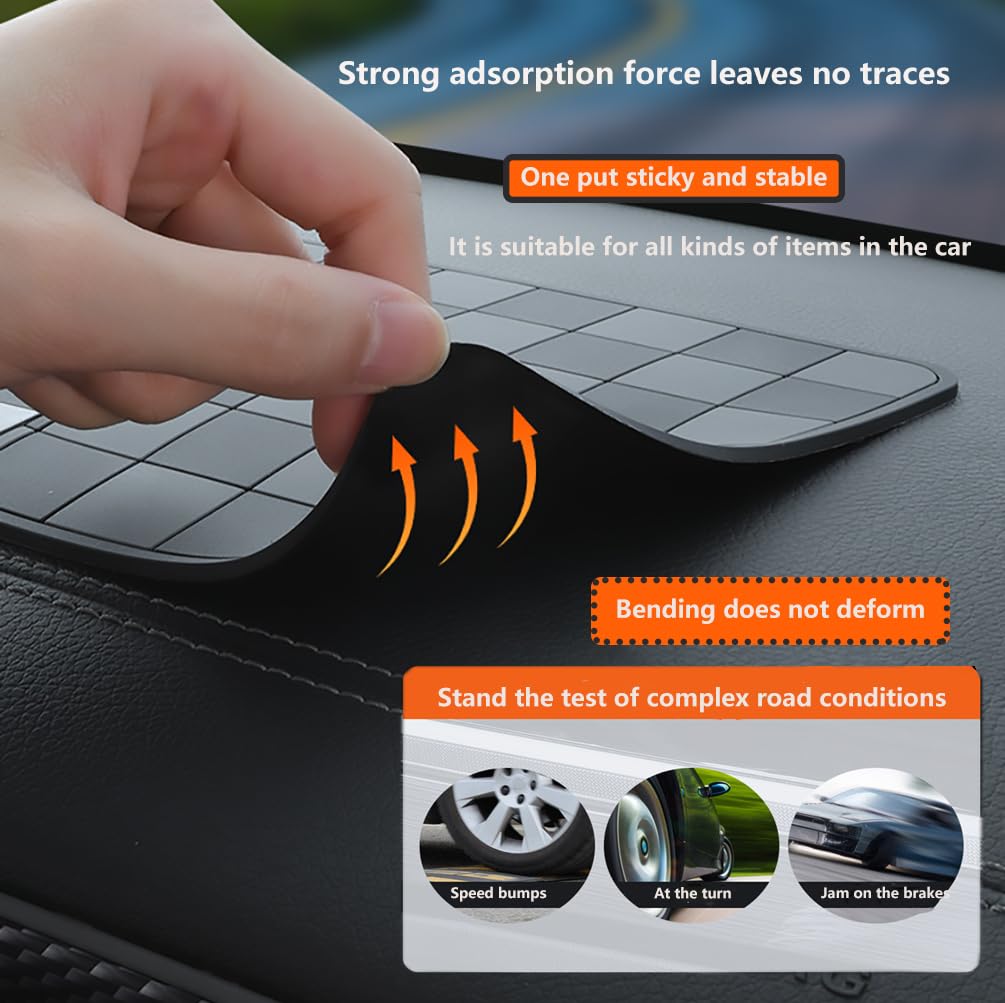 360° Rotating Anti-Slip Car Phone Holder & Dashboard Mat - Universal Smartphone Mount with Sticky Pad for iPhone, Samsung, Sunglasses, Keys - Perfect for Commuting, Road Trips & Daily Driving (Black & Gray Pattern)