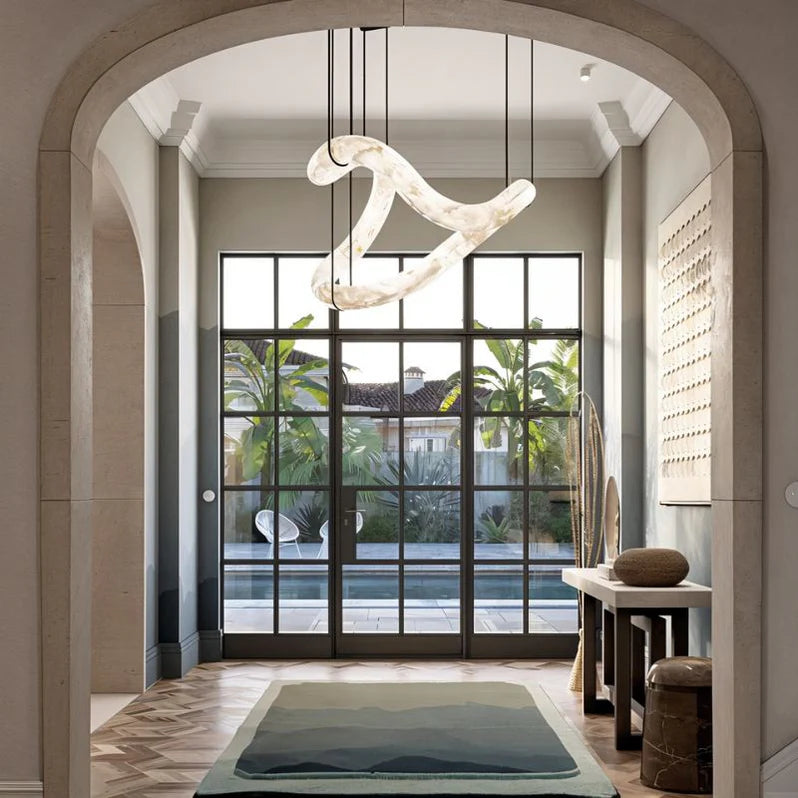 Elegant Alabaster Chandelier - Handcrafted Matte Finish Crystal Ceiling Light Fixture for Dining Room, Bedroom, or Living Room Decor
