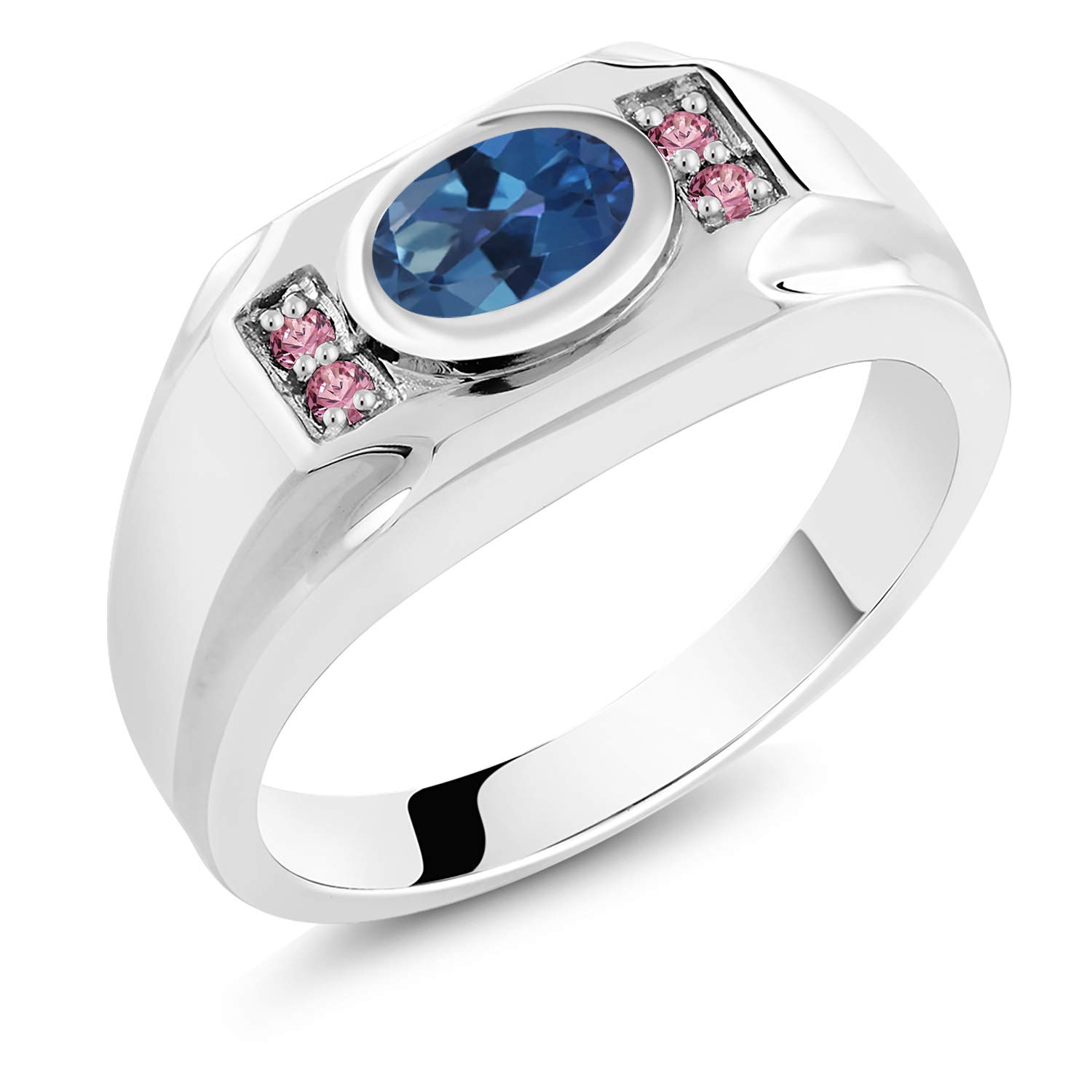 1.45 Ct Blue Mystic Topaz & Pink Lab-Grown Diamond Men's Ring in 925 Sterling Silver | Gem Stone King | Elegant Jewelry for Weddings, Anniversaries & Special Occasions