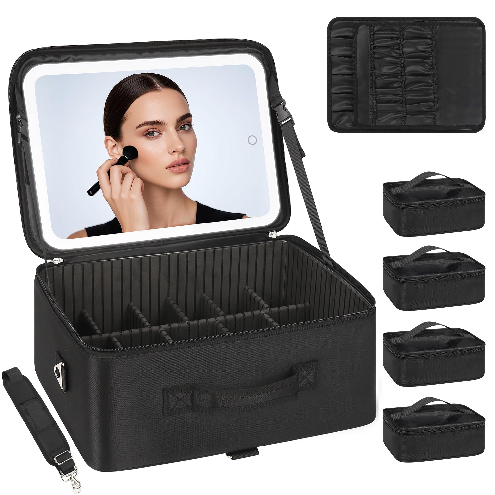 Relavel LED Makeup Bag with Mirror - Large Cosmetic Organizer for Travel & Professionals