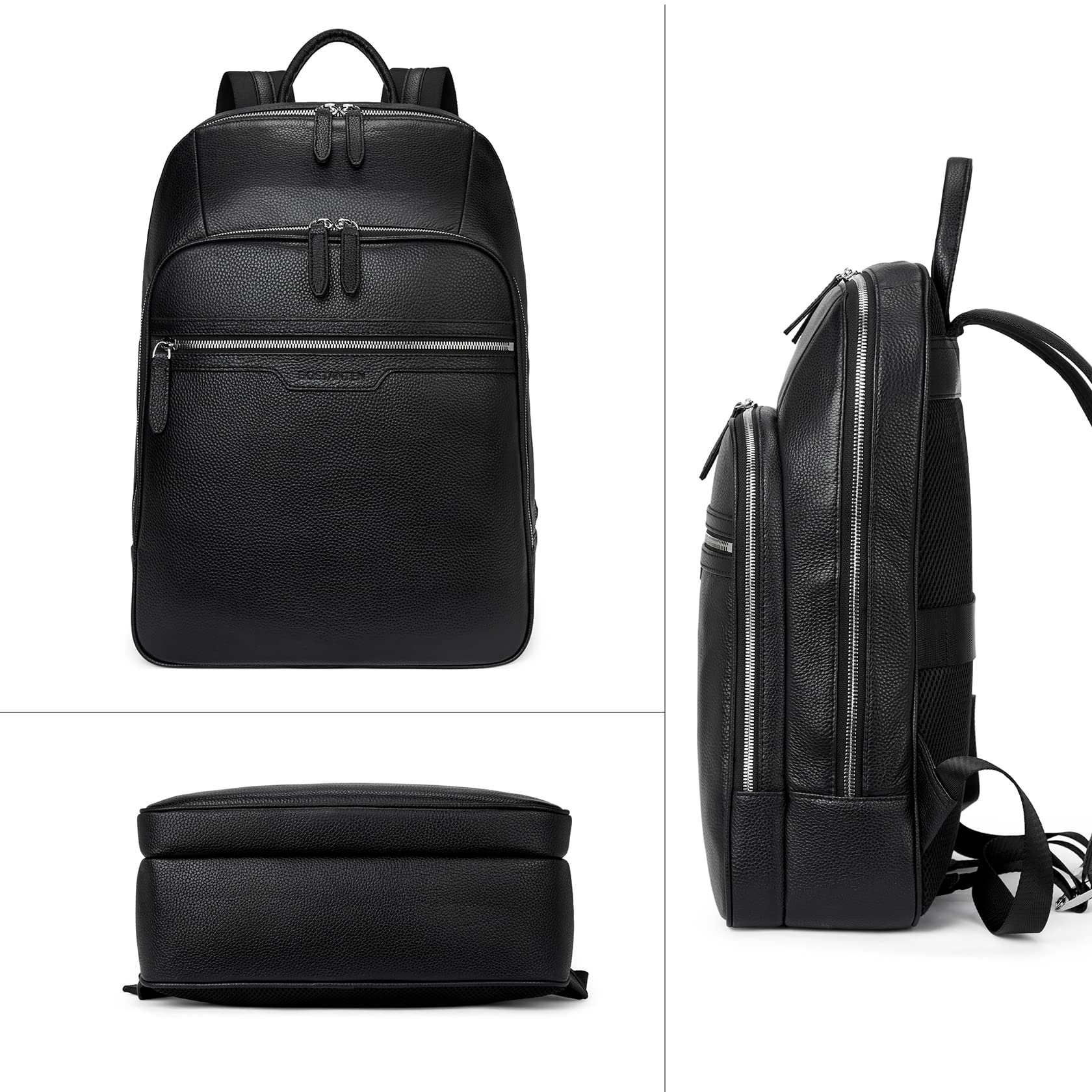 BOSTANTEN Men's Genuine Leather Backpack - 15.6 Inch Laptop Bag for Work, Travel & College - Durable Business Backpack with USB Charging Port - Perfect for Commuting, Office & School (Black)