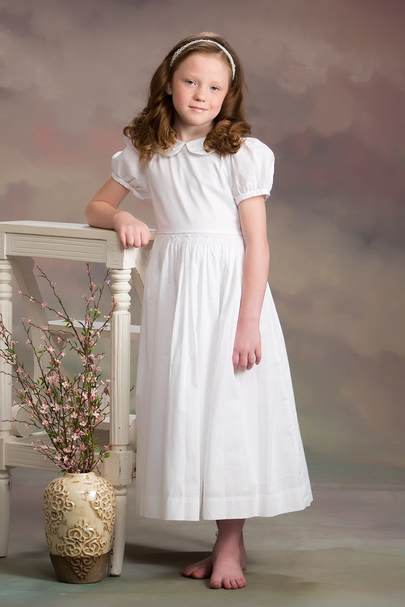 Girls First Communion Dress White Lace Baptism Gown with Long Sleeves - Perfect for Church Ceremonies, Christenings & Special Occasions
