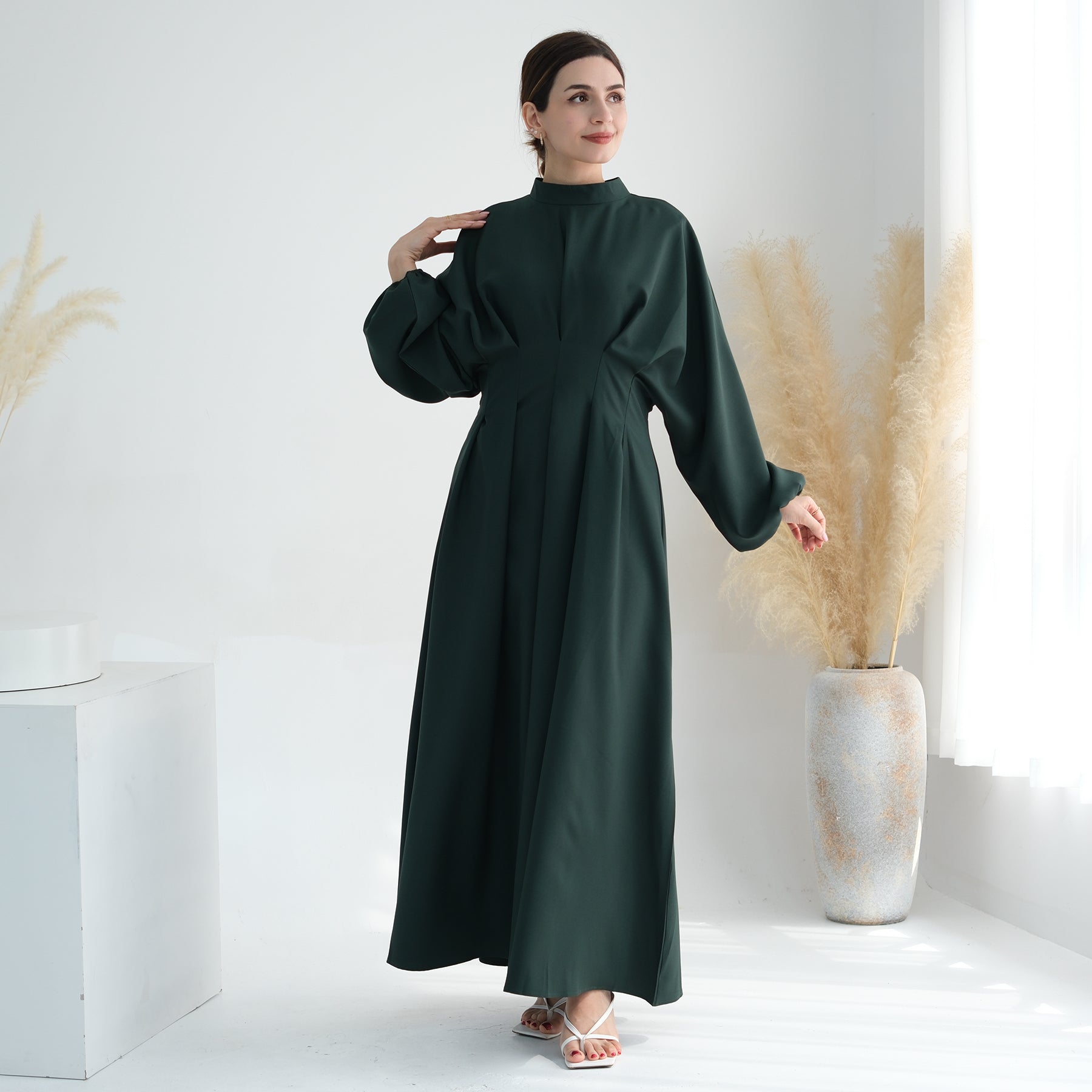 Madison Long Sleeve Maxi Dress in Green | Flowy Boho Chic Women's Dress for Casual Outings, Date Nights & Fall Weddings