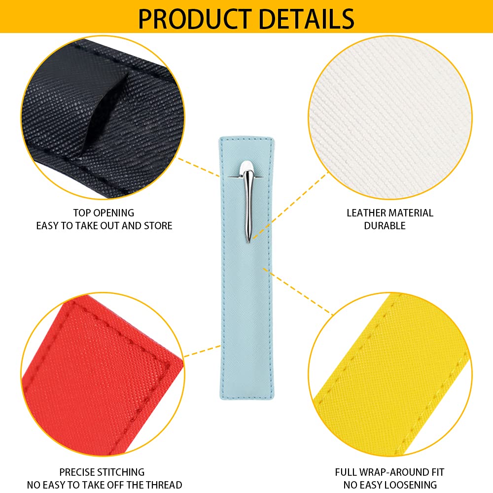 5-Pack Leather Pen Sleeves - Fountain Pen Holder & Organizer for Stylus, Ballpoint (Blue) - Perfect for Office & School