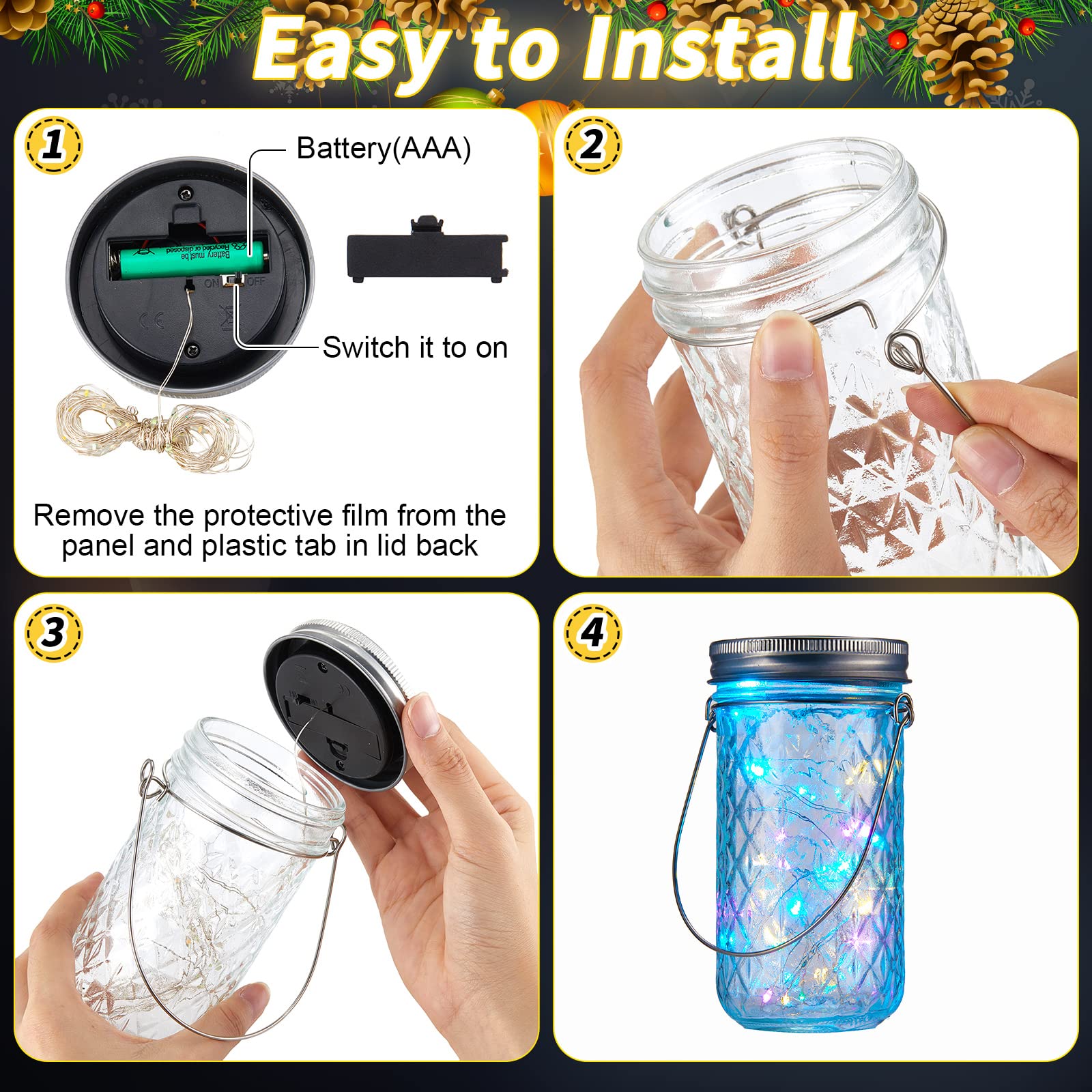 20 Sets Solar Powered LED Fairy Mason Jar Lights - Waterproof Outdoor String Lights with 20 Hangers for Garden, Patio, Yard & Christmas Decor (Jars Not Included) - Perfect for Backyard Parties, Weddings & Holiday Lighting