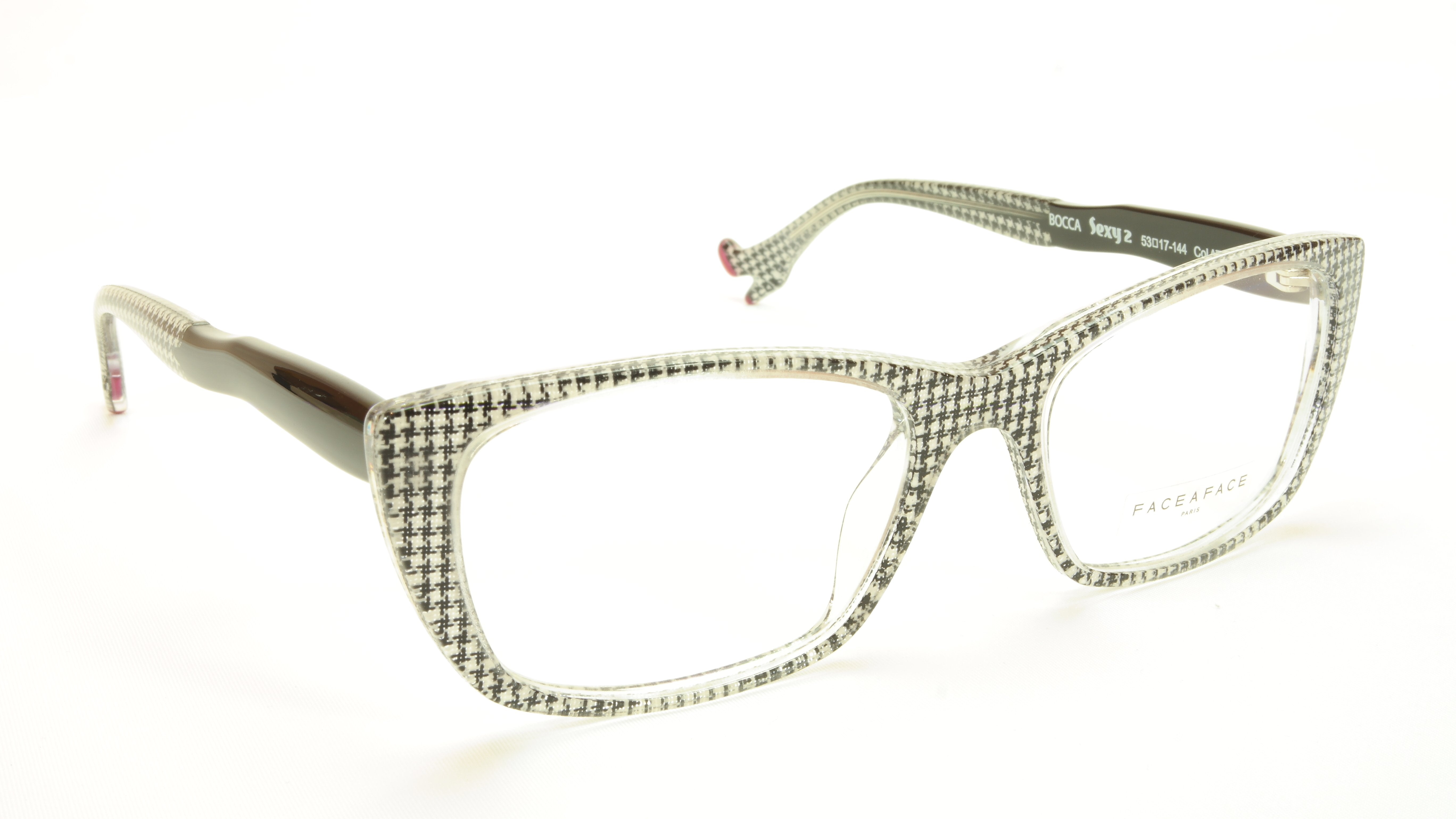 Face A Face Bocca Sexy 2 Col AT17 Houndstooth Black Red Eyeglasses - Italian Made Designer Glasses for Women - Perfect for Office, Reading & Fashion Accessories