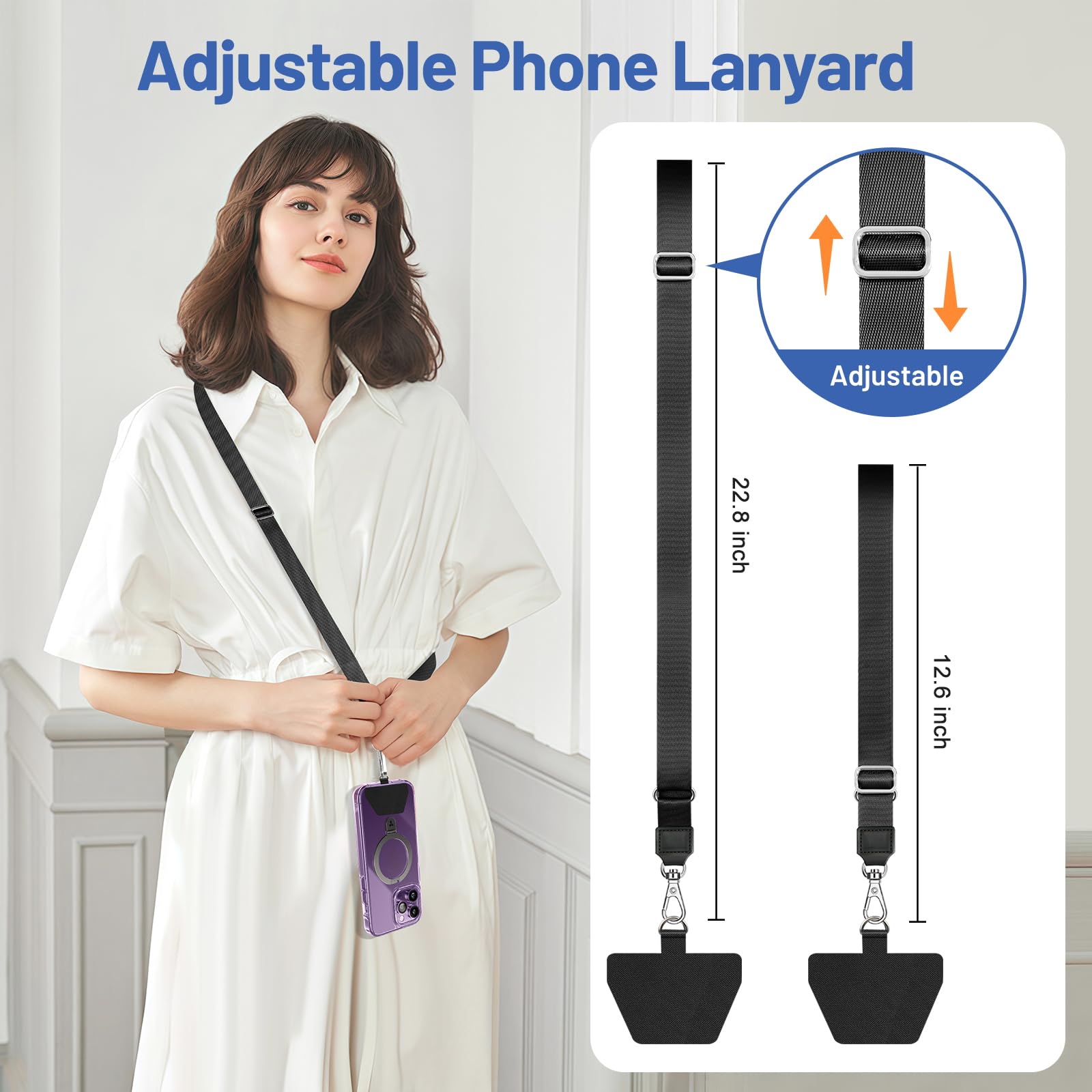 Universal Phone Lanyard with Patch - 2 Pack for Smartphones, ID & Keys - Home & Office Use