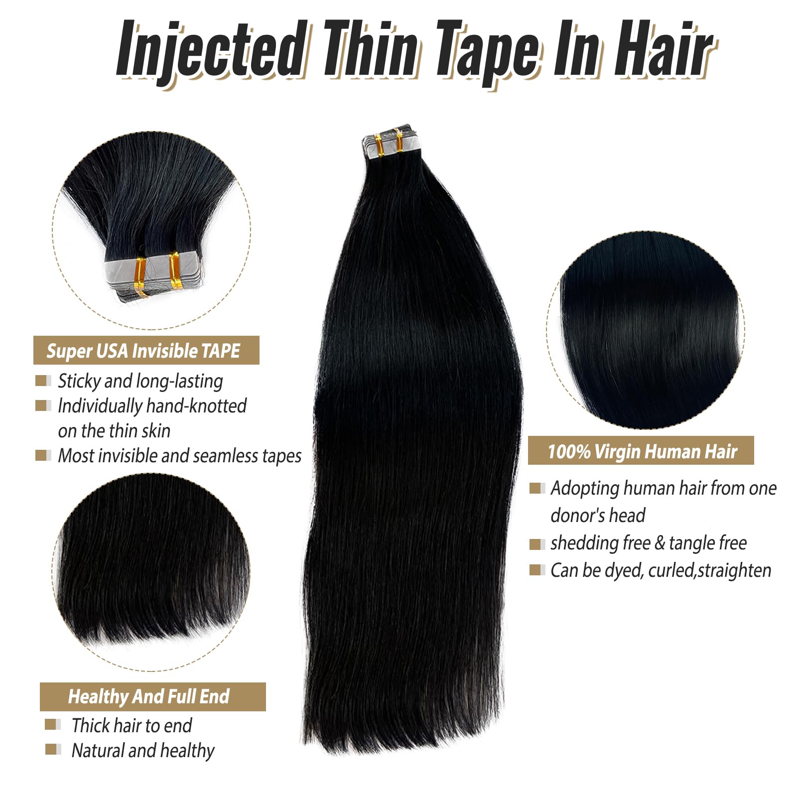 Munx Black Tape in Hair Extensions 14 Inch 20pcs - 30g/Pack Straight Seamless Skin Weft Tape for Human Hair Extensions | Perfect for Volume, Length & Styling | Salon Quality Hair Extensions for Daily Wear & Special Occasions