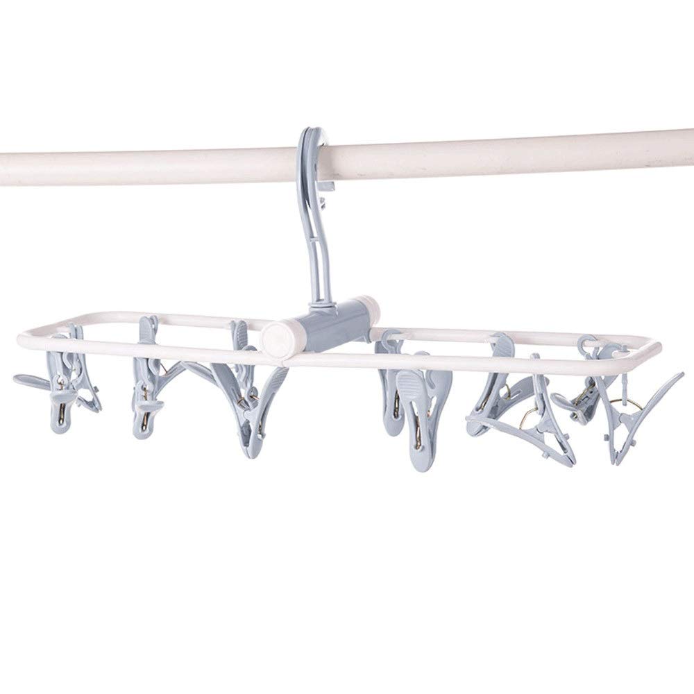 YFQHDD 12 Clip Foldable Laundry Drying Rack for Underwear, Socks & Clothes - Space Saving Clothes Hanger with Multi-Functional Design (Blue) - Perfect for Small Apartments, Dorms & Travel Use