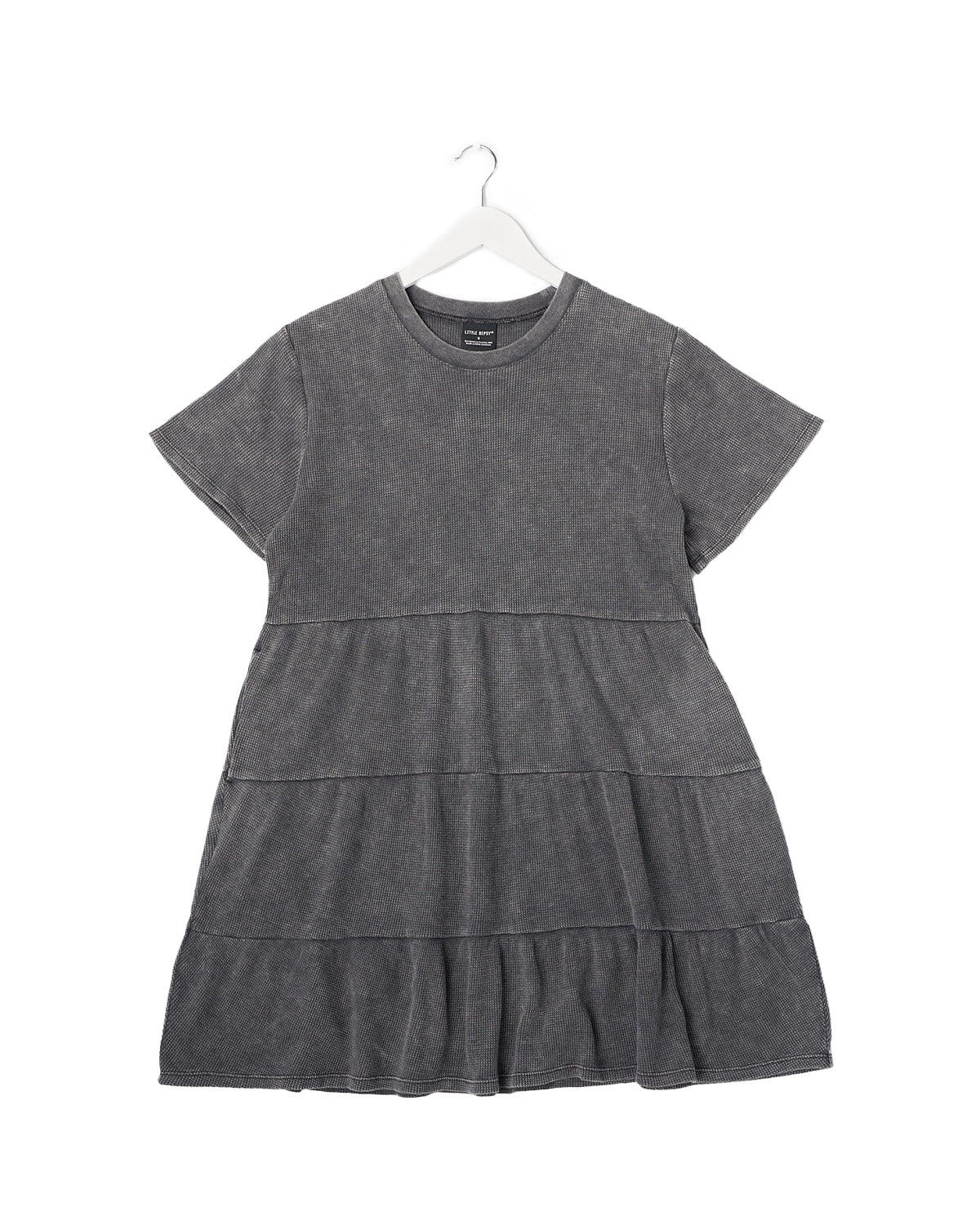 Women's Black Acid Wash Waffle Dress - Stylish Vintage-Inspired Outfit for Casual Wear, Date Night & Summer Fashion