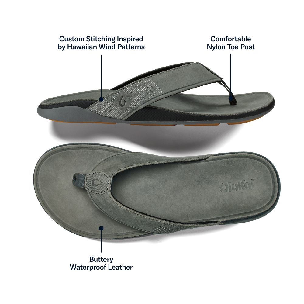Tuahine Men's Leather Beach Sandals - Comfortable & Durable Rock Style Flip Flops for Summer Outdoor Walking, Vacation & Casual Wear