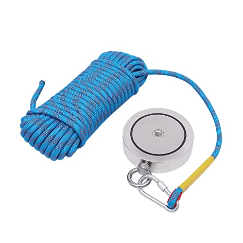 4000 LBS Heavy Duty Magnet Fishing Kit - Double Sided Neodymium Fishing Magnet with 66ft High Strength Nylon Rope, Carabiner, Non-Slip Gloves & Storage Case - Super Strong Magnetic Set for Treasure Hunting in Rivers, Lakes, Beaches & Backyards (Great for Metal Detecting & Outdoor Adventures)