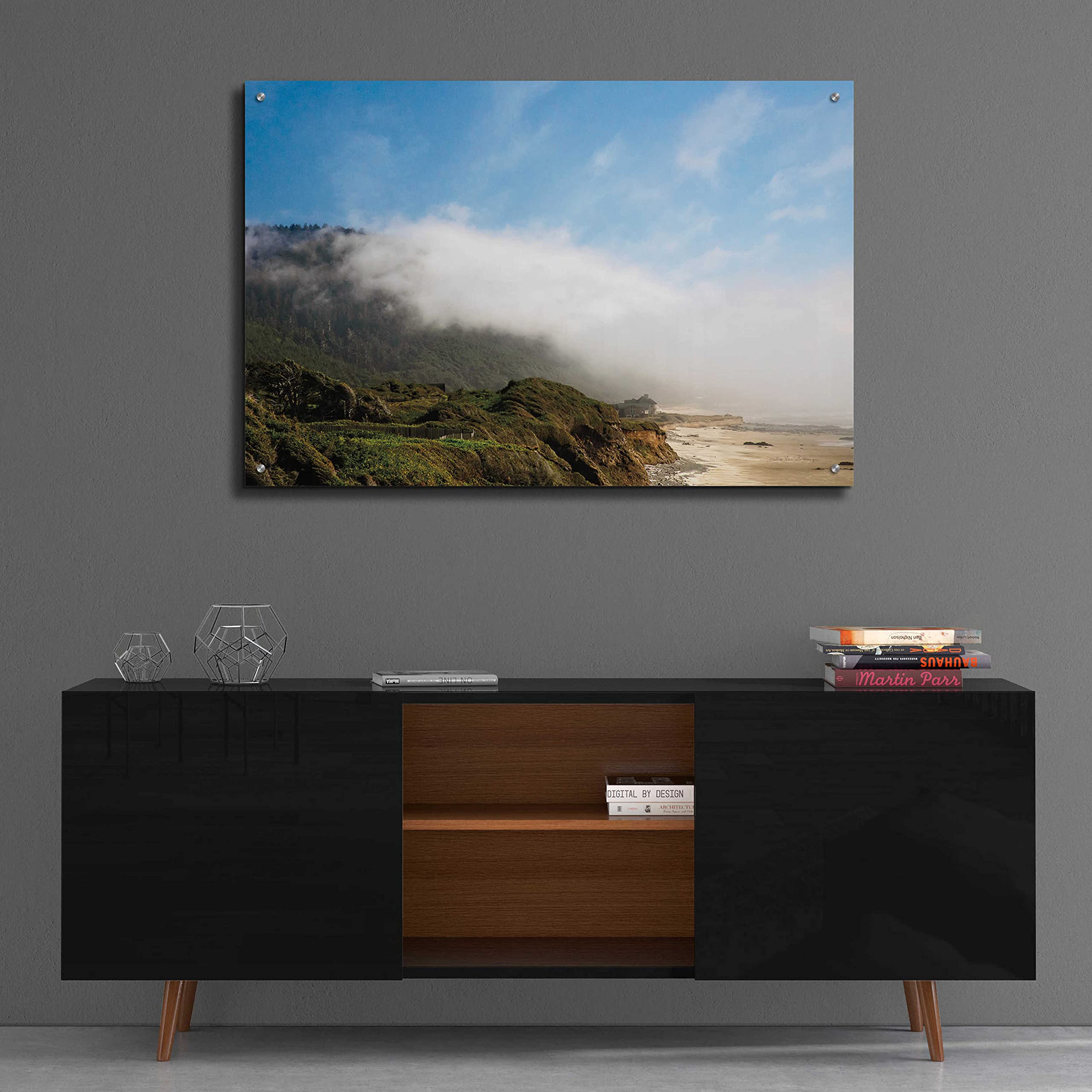 Debra Van Swearingen 'Coastal Fog' Acrylic Glass Wall Art - 36x24 Inches Modern Abstract Seascape Painting for Living Room, Bedroom & Office Decor