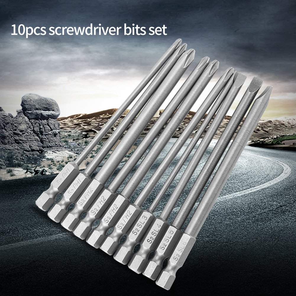 10-Piece Steel Cross Head Drill Bit Set with 1/4-Inch Hex Shank - Compatible with Electric Screwdrivers, Hand Screwdrivers & Power Drills - Perfect for DIY Projects, Home Repairs & Professional Construction Work