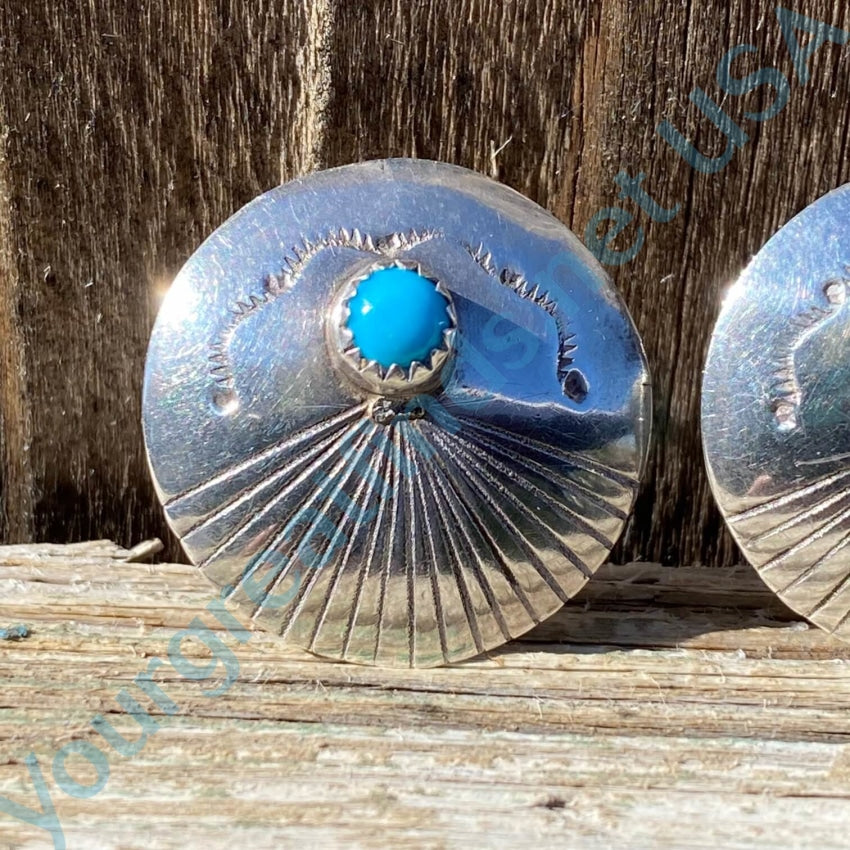 Sterling Silver Turquoise Earrings with Navajo Stamp Design - Handmade Native American Jewelry for Women, Boho Chic Accessories for Everyday Wear & Special Occasions