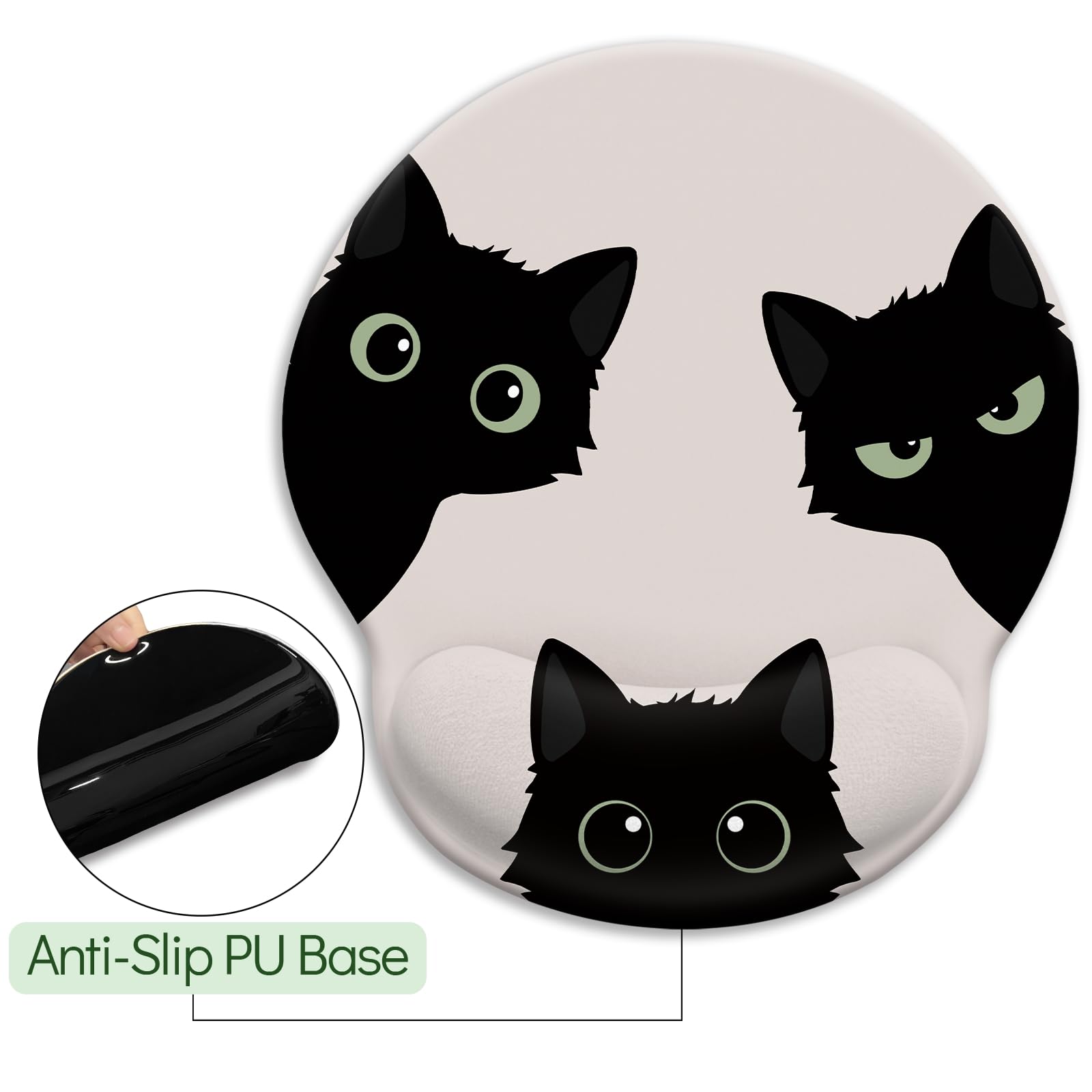 Ergonomic Cat Mouse Pad with Wrist Rest - Non-Slip Gaming Mousepad for Pain Relief, Cute Black Cat Design Office Desk Accessories (Perfect for Work, Gaming & Home Office Decor)