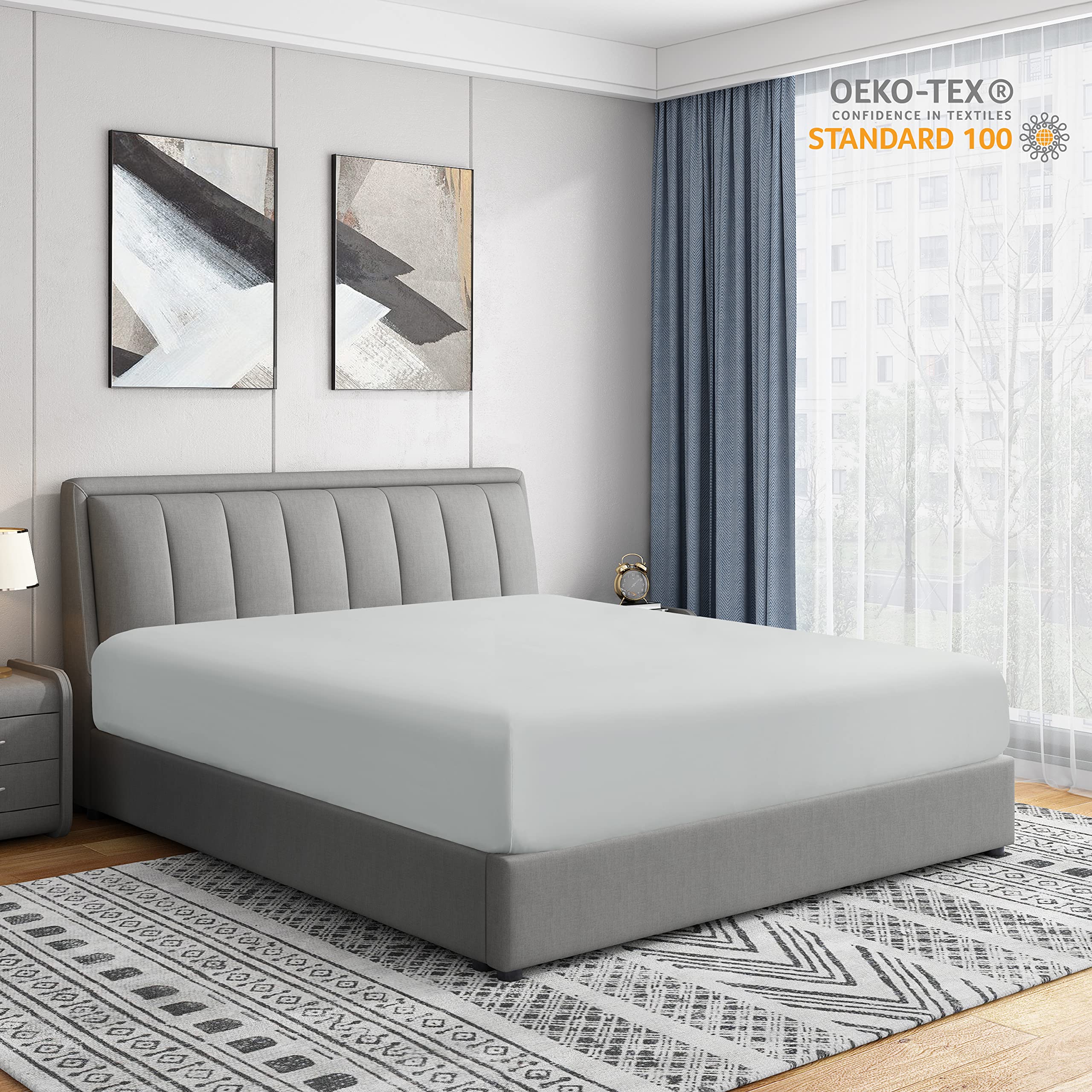 Cathay Home Queen Fitted Sheet - Ultra Soft Double Brushed Microfiber - Wrinkle & Fade Resistant Deep Pocket Sheet - Fits 19