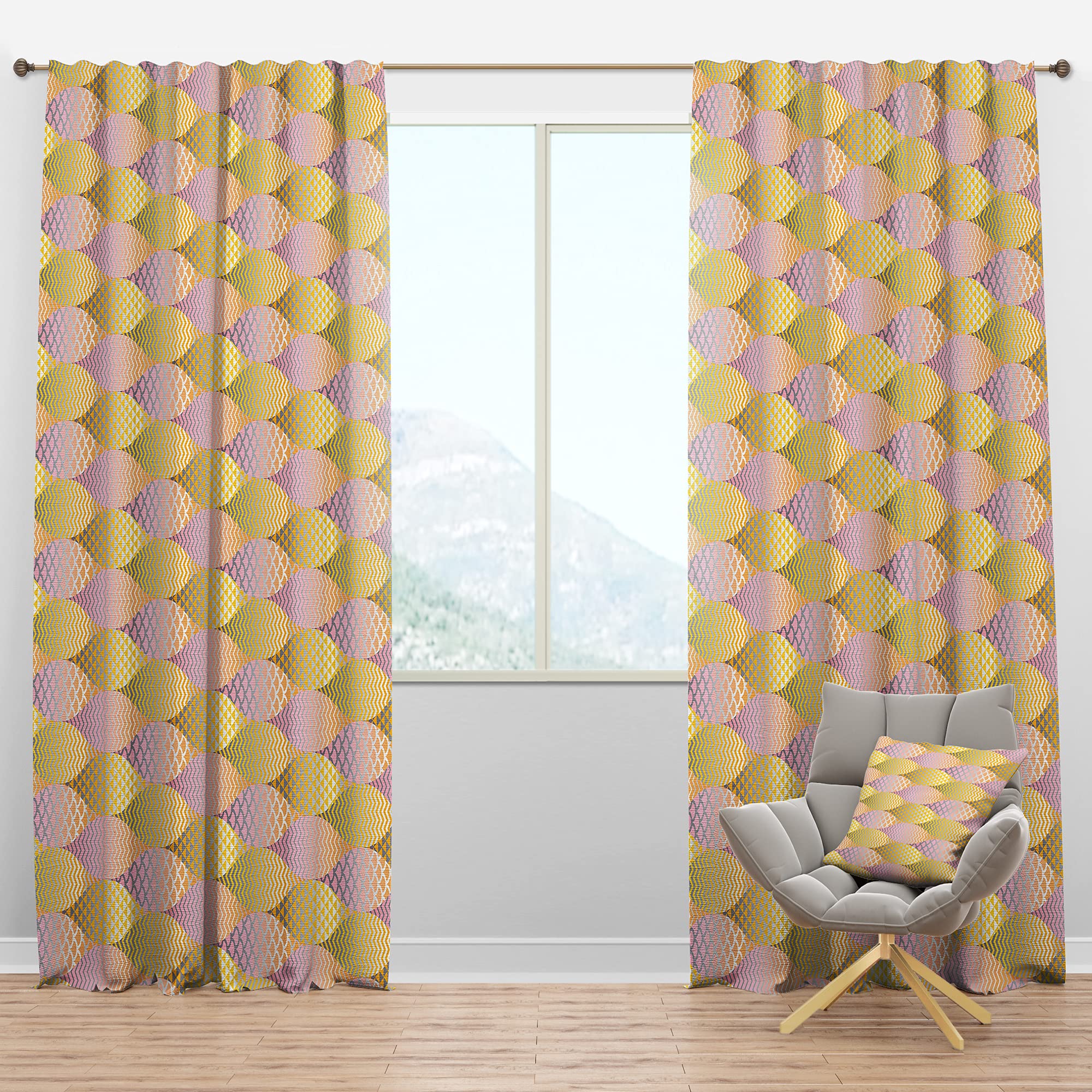Golden Geometric Fish Scale Blackout Curtains - Thermal Insulated Single Panel (52x90 inches) for Bedroom & Living Room - Noise Reducing & Light Blocking Window Drapes for Better Sleep & Home Decor