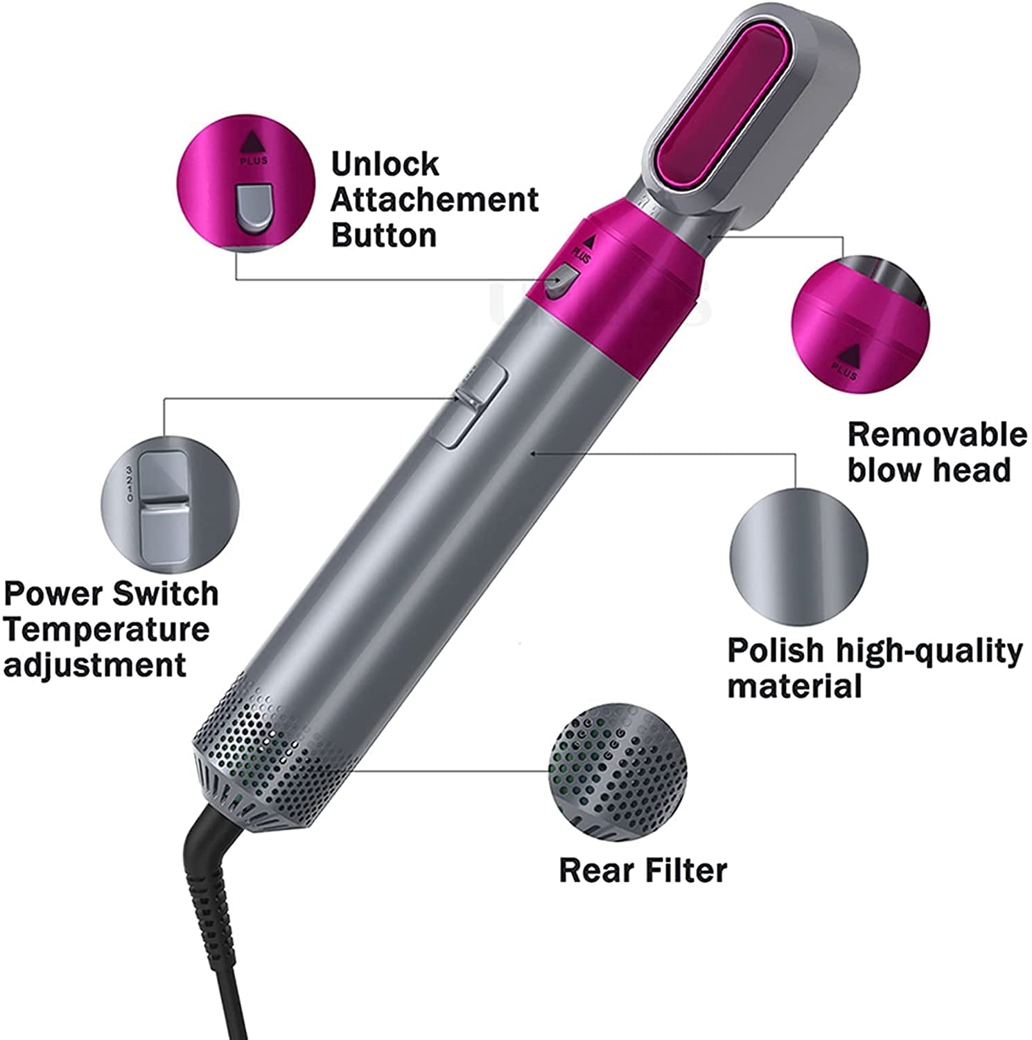 KOSHIYA 5-in-1 Hair Dryer Brush with Rotating Hot Air - Blow Dryer, Curler & Volumizer for All Hair Types | Reduces Frizz & Static | Perfect for Home Styling & Salon-Quality Results