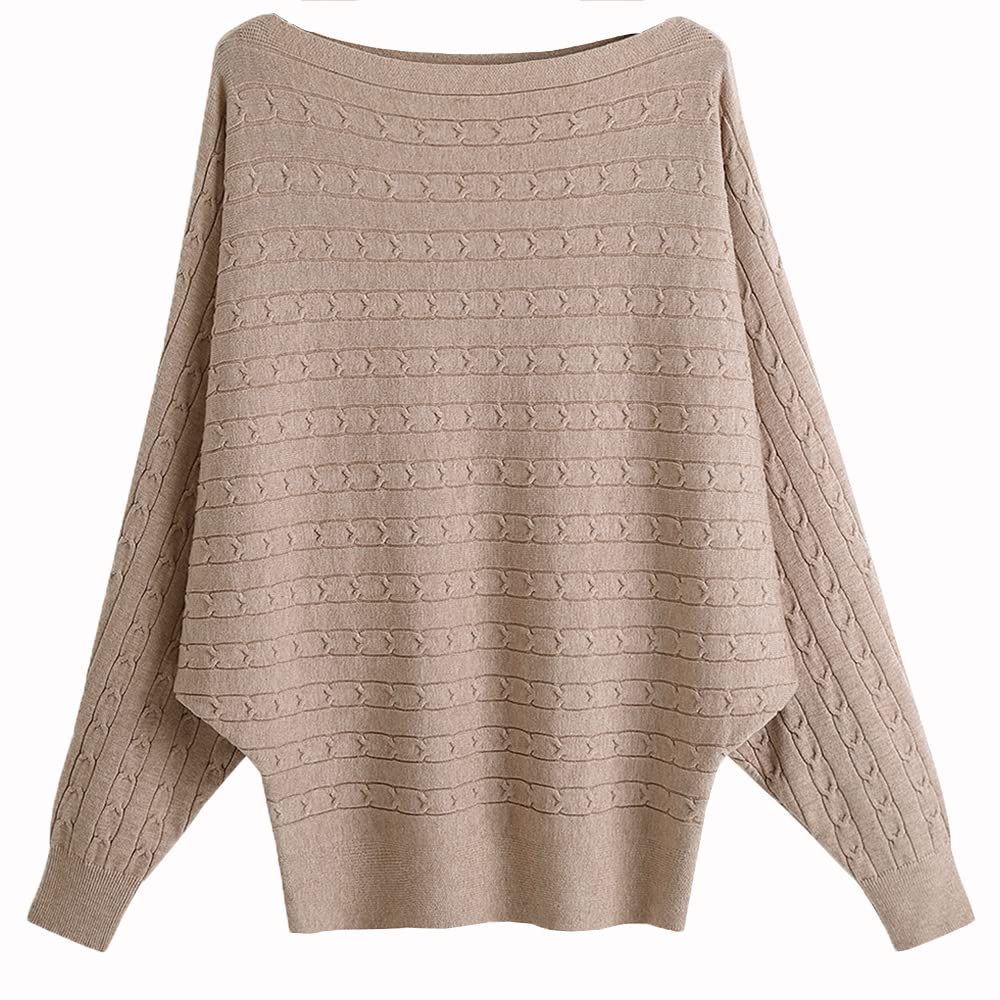 CKIKIOU Women's Oversized Boat Neck Chunky Knit Sweater - Loose Dolman Batwing Ribbed Pullover Top for Casual Wear, Fall & Winter Fashion