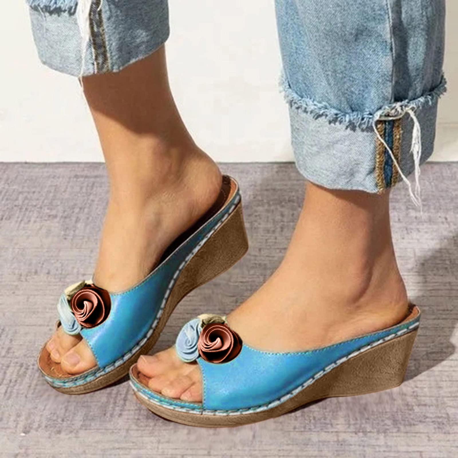 Stylish Women's Wedge Espadrille Sandals - Plus Size Comfortable Slip-On Floral Summer Shoes for Casual Outings & Beach Vacations
