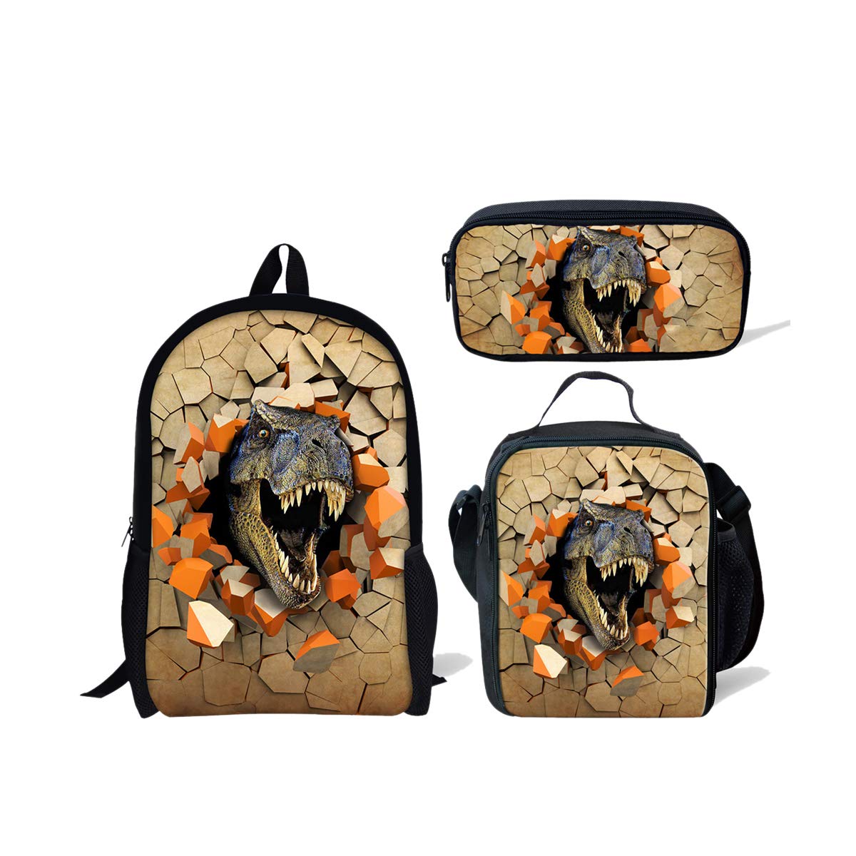 Dinosaur Backpack Set for Kids - Insulated Lunch Bag & Pencil Case with Padded Straps - School Book Bag for Boys & Girls - Perfect for Elementary School, Daycare & Outdoor Adventures