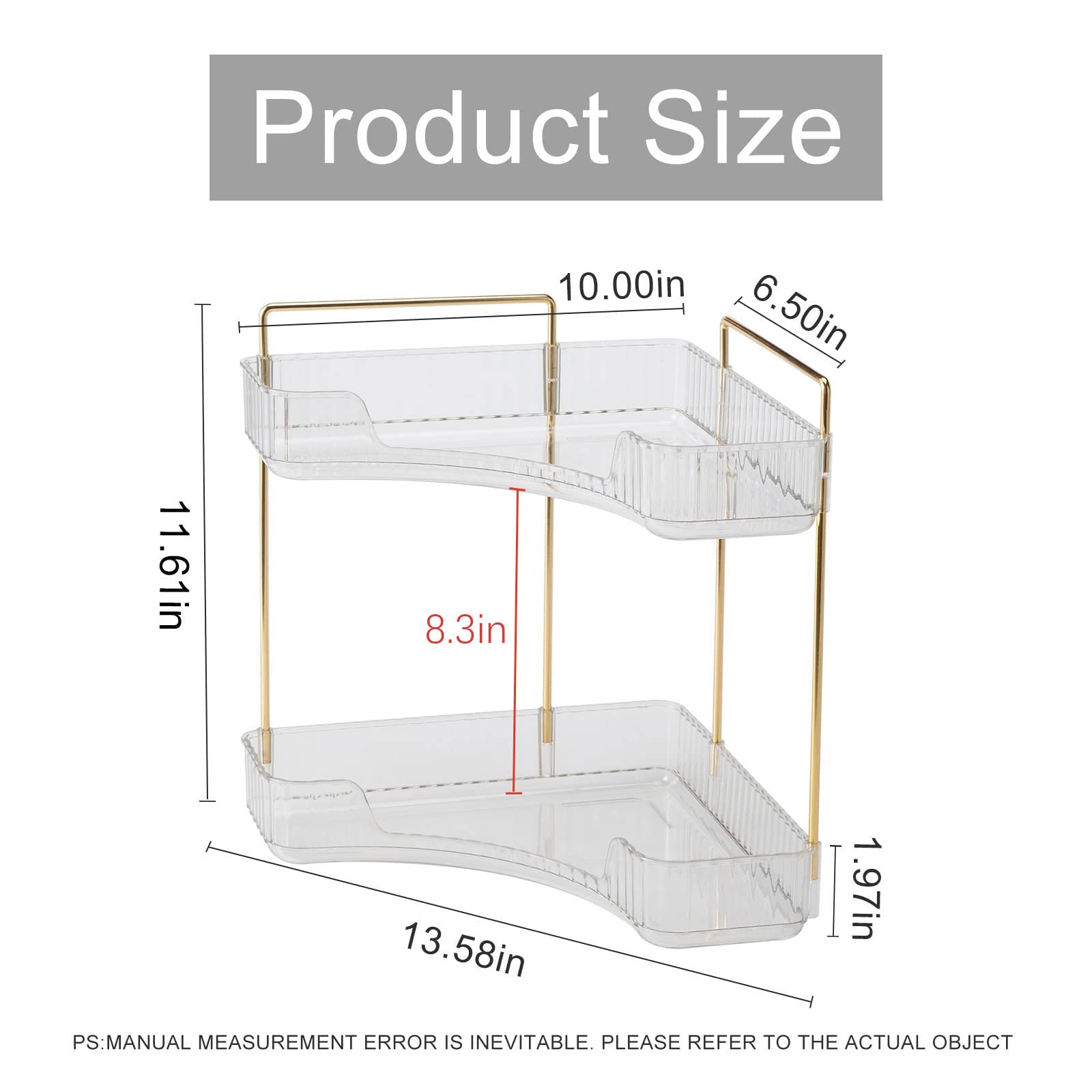 Clear 2-Tier Corner Bathroom Countertop Organizer - Vanity Tray for Makeup, Perfume & Jewelry Storage | Space-Saving Kitchen Spice Rack | Perfect for Small Bathrooms, Vanities & Countertop Organization