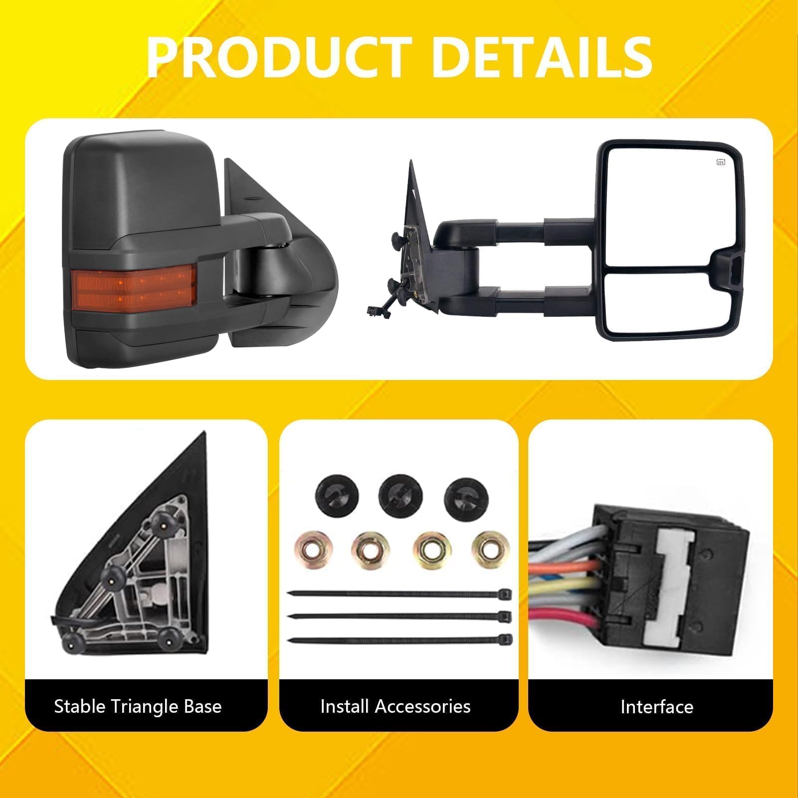Heated Amber Signal Towing Mirrors Replacement for 2014-2018 Chevrolet Silverado & GMC Sierra 1500/2500/3500 HD Power Pickup Truck - Black Pair (Perfect for Off-Roading, Towing Trailers & Enhanced Night Visibility)