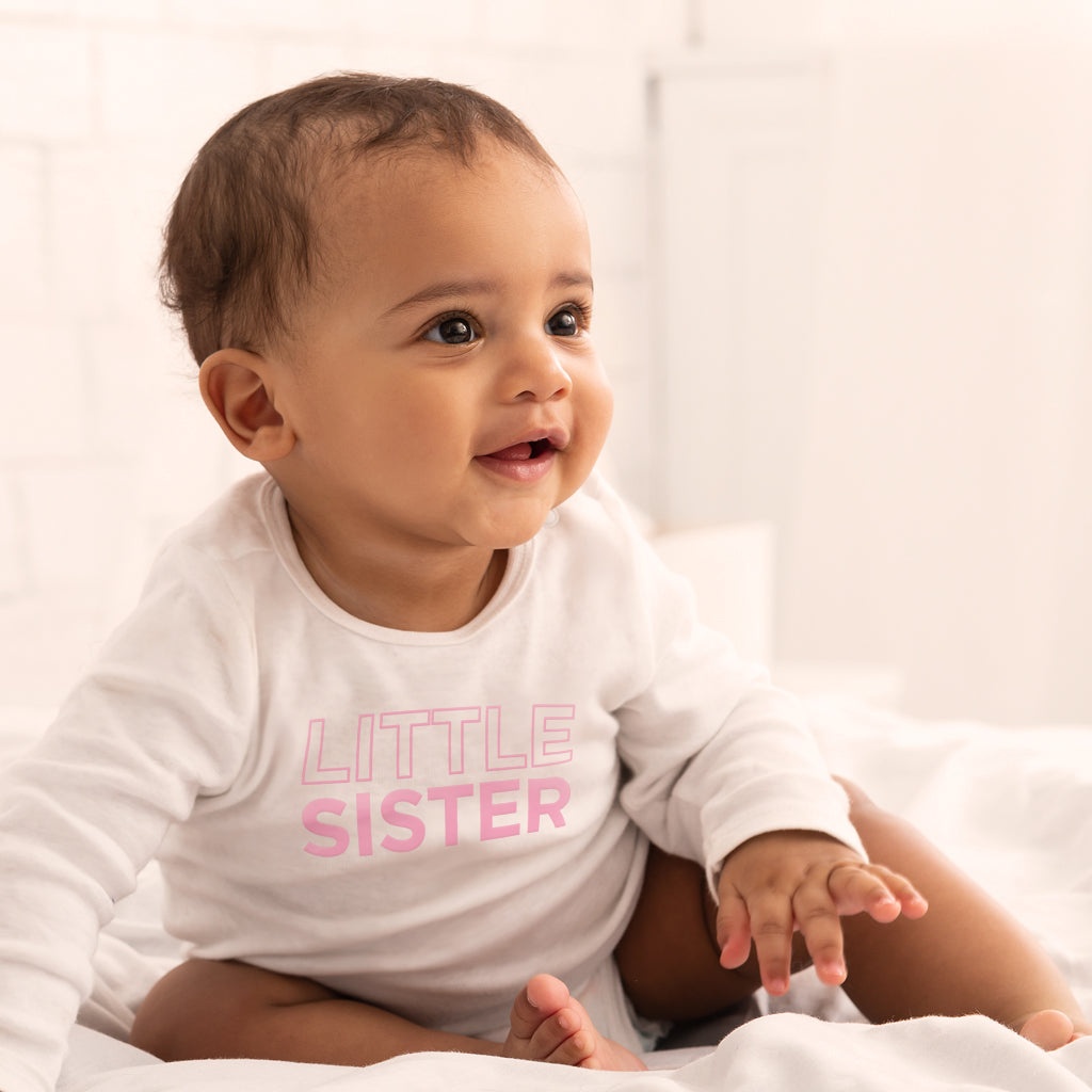 Custom Little Sister Long Sleeve T-Shirt & Bib Gift Set - Perfect for Birthdays, Baby Showers & Sibling Matching Outfits