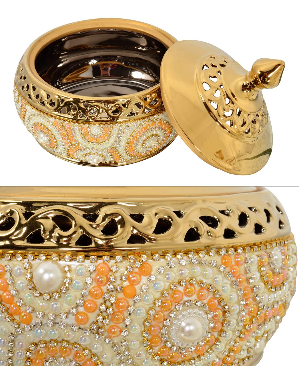 Elegant Gold Pearl Jewelry Box for Women - Decorative Storage for Rings, Necklaces & Earrings - Perfect for Gifts, Vanity & Travel Accessories