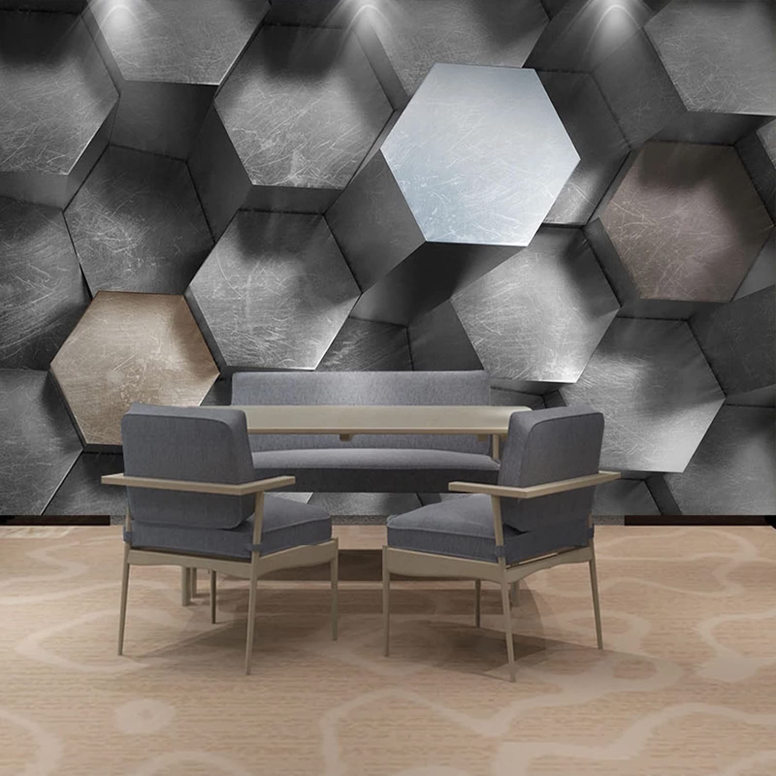 3D Gray Cement Hexagon Geometric Wallpaper Mural - Modern Abstract Art Photo Wall Covering for Living Room, Bedroom, Dining Room & Office Decor (118