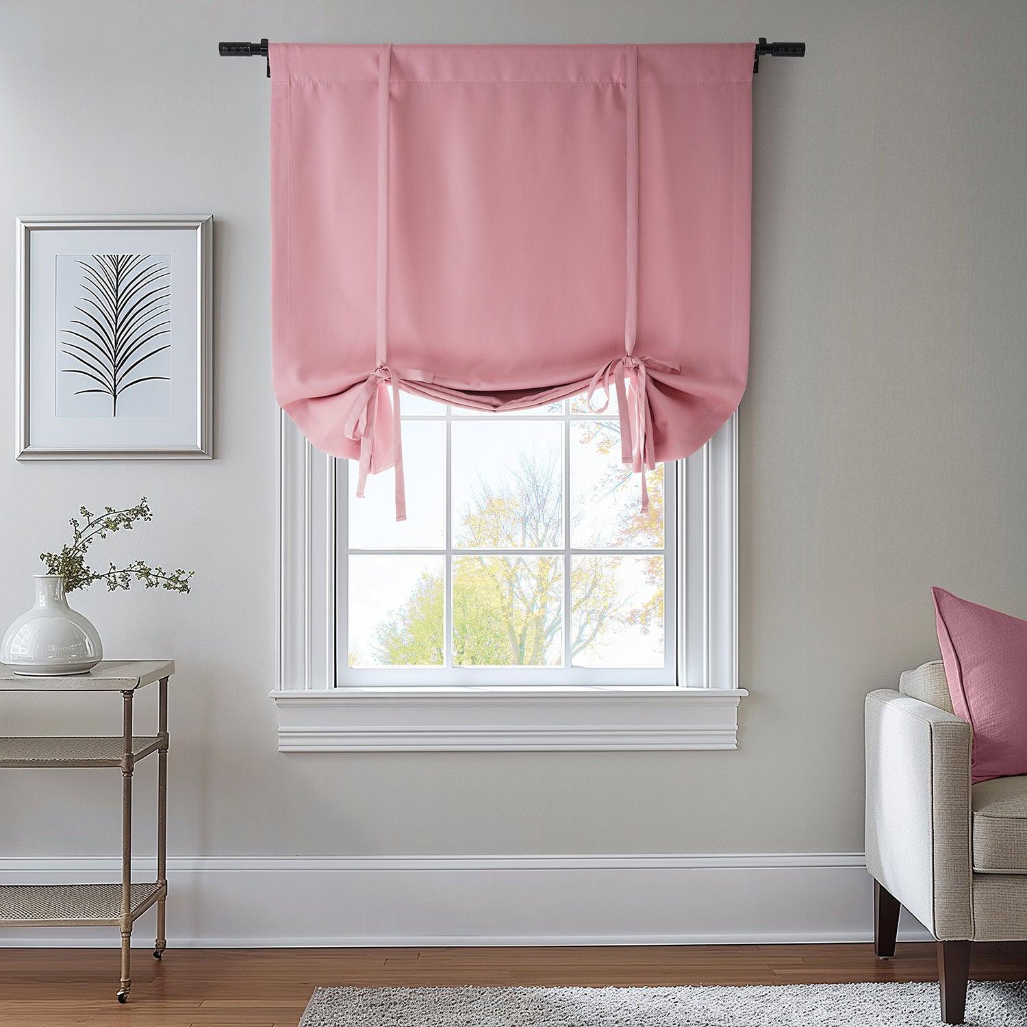 Precious Pink Blackout Tie-Up Window Shade - Elegant Room Darkening Curtain for Bedroom, Nursery & Home Decor