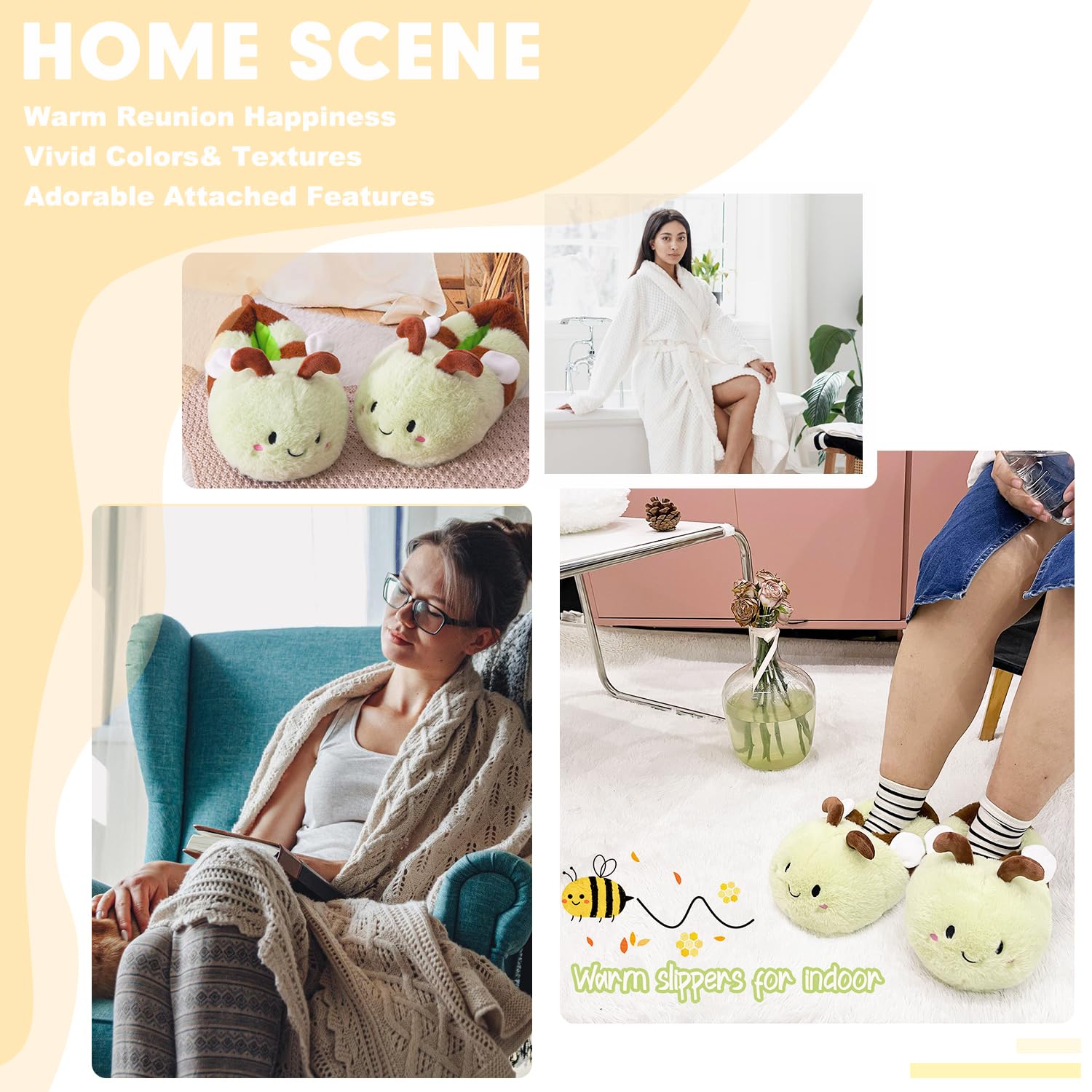 Women's Cute Bee Animal Slippers - Funny Bumblebee Fuzzy House Shoes for Winter, Soft & Cozy Indoor Slippers - Perfect for Lounging at Home, Gift Giving & Cold Weather Comfort