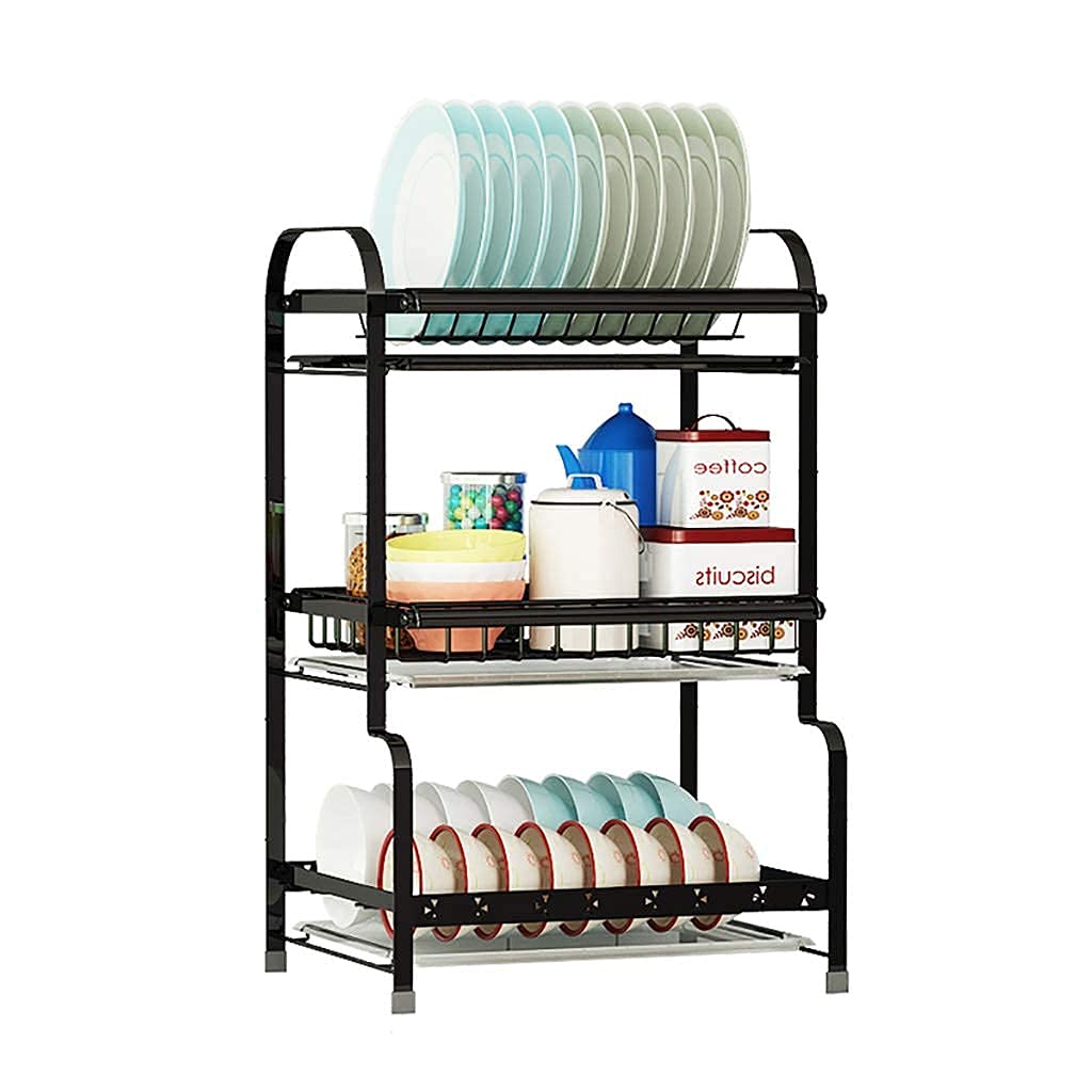 Stainless Steel Dish Drying Rack with Removable Drain Board - 2-Tier Space Saving Kitchen Countertop Organizer | Non-Slip Black Baked Finish | Perfect for Small Kitchens, Apartments & RV Use