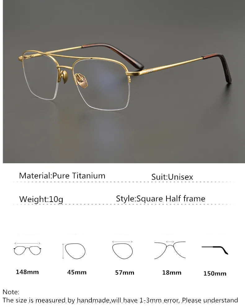 Aimee Unisex Semi-Rimless Square Double Bridge Titanium Eyeglasses Frame 7001 - Lightweight & Durable for Work, Reading & Fashion (Available in Multiple Colors)