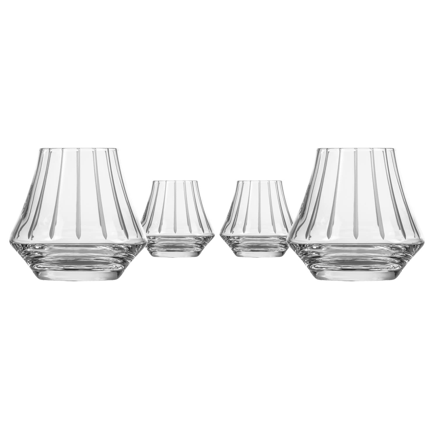 Premium Rolf Glass Modern Whiskey Tasting Glasses Set of 4 - 9.8 oz Lead-Free Crystal Clear Whiskey Tumblers with Diamond-Wheel Etching - Handcrafted in USA - Perfect for Bourbon, Scotch & Whiskey Tasting at Home Bars or Gift Giving