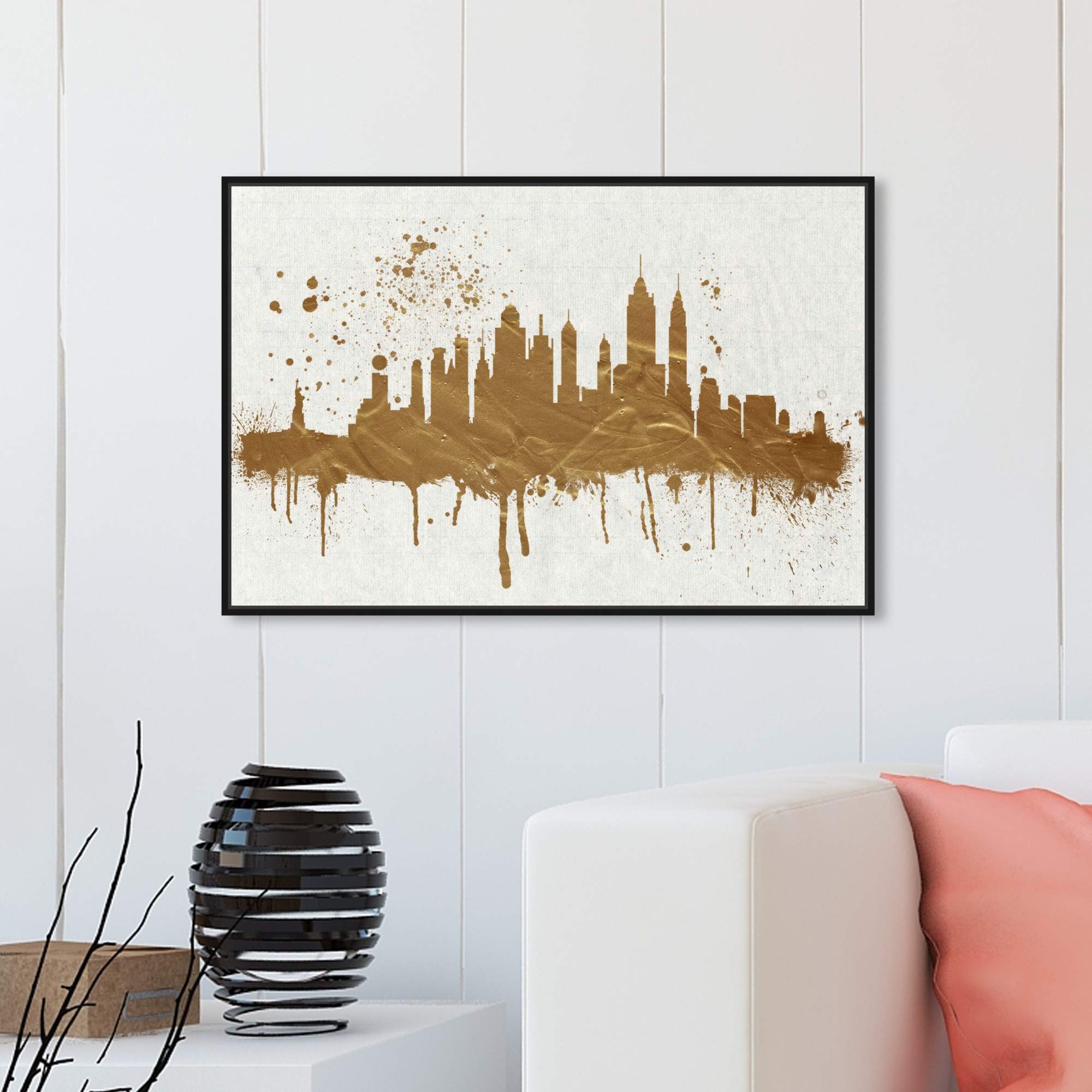 Gold NY Skyline Canvas Wall Art Print - Stunning New York City Skyline Poster for Home & Office Decor - Perfect for Living Room, Bedroom, or Gift