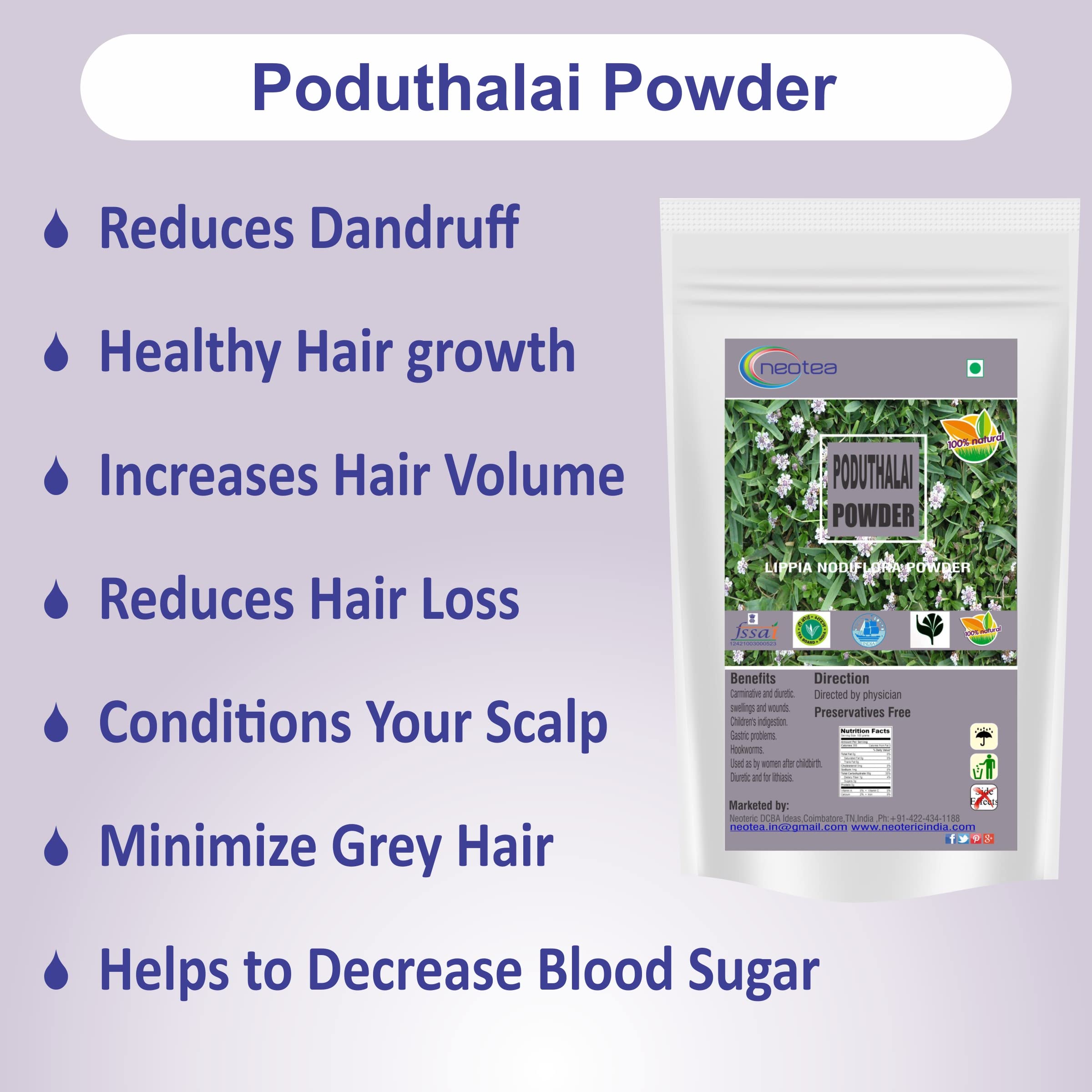 Organic Poduthalai Powder (Lippia nodiflora) | Wild Turmeric Powder & Curry Leaf Tree Powder | 300g Herbal Supplement for Digestion & Skin Care | Ayurvedic Remedy for Detox & Immunity Boost