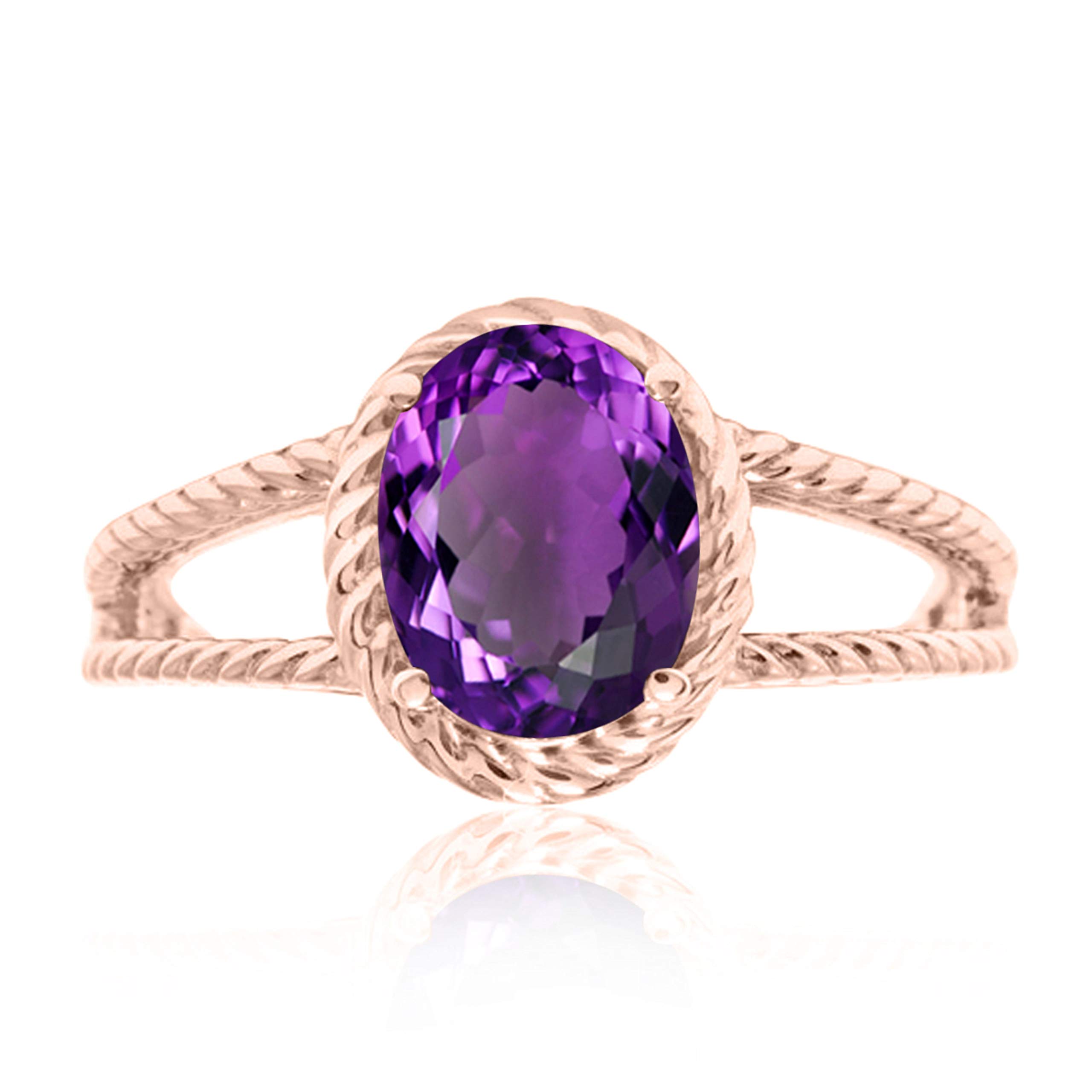 1.25 Carat Oval Amethyst Ring in 10K Solid Rose, White & Yellow Gold | Valentine's Day Gift for Her | Elegant Jewelry for Weddings, Anniversaries & Special Occasions