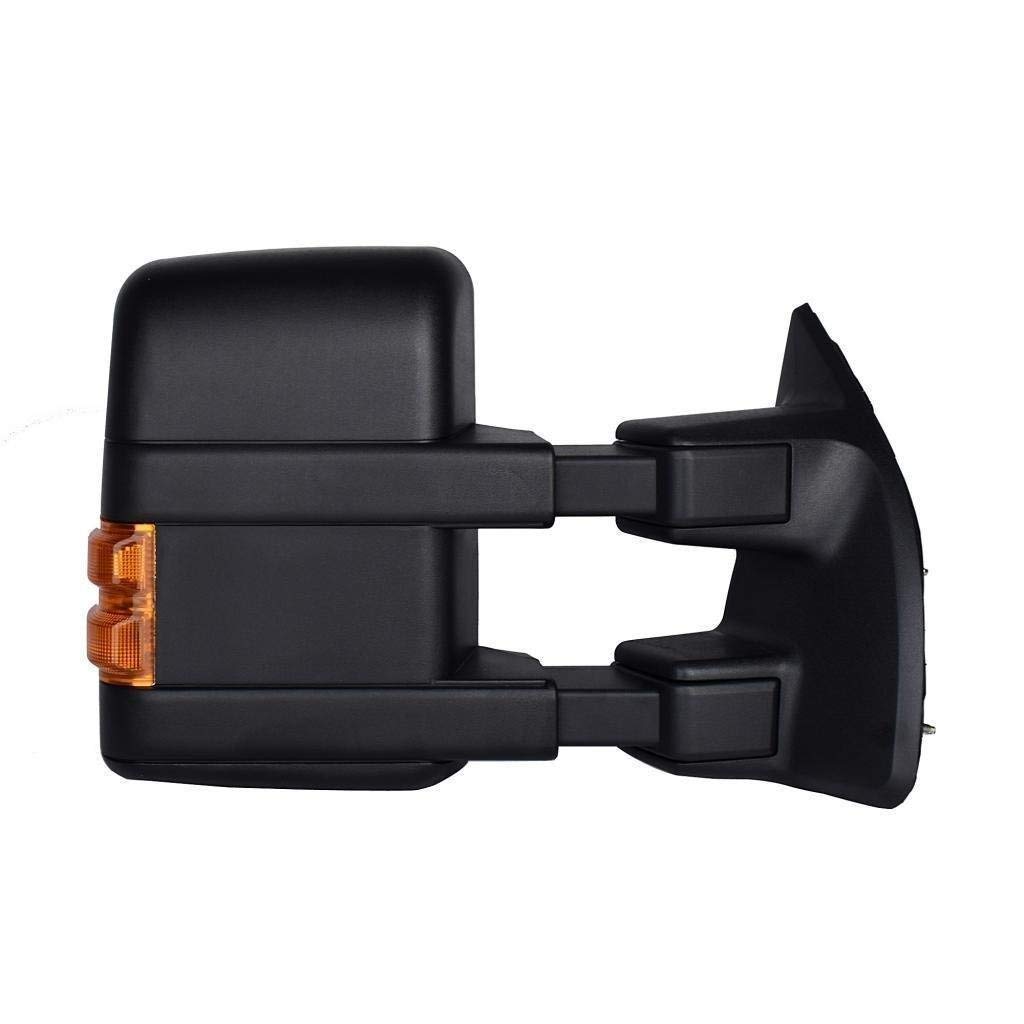 Heated Power-Adjustable Towing Mirrors with Amber Turn Signals for 1999-2007 Ford F250 Super Duty - Textured Black - Perfect for Towing Trailers & Enhancing Visibility