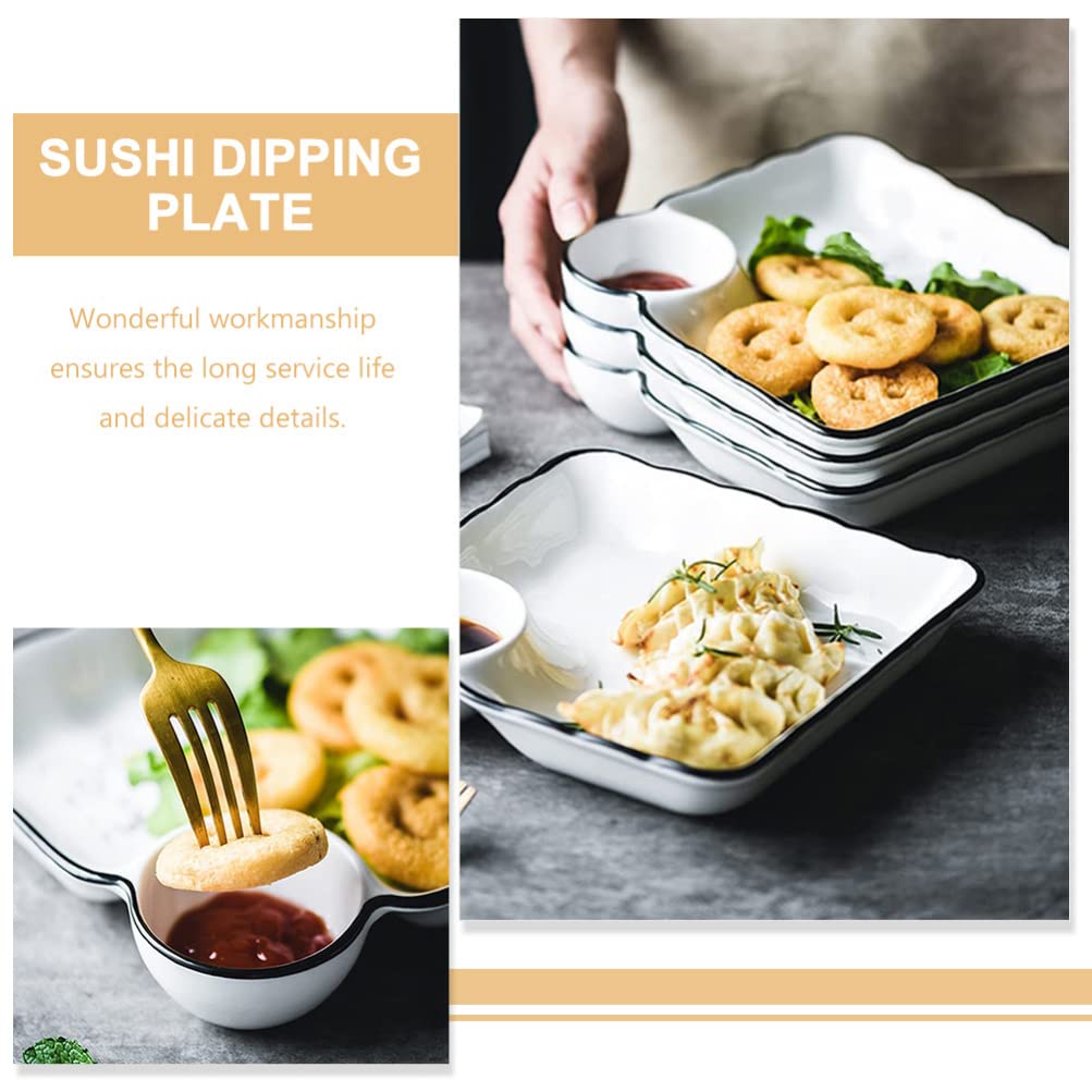 2-Piece Chip and Dip Serving Platter Set - Divided Party Trays with Snack Bowls for Entertaining, Wine & Dine Appetizer Plates - Reusable Dumpling Plate with Sauce Holder - Perfect for Buffet Parties, Game Nights & Family Gatherings (7.27x6.8 Inches)