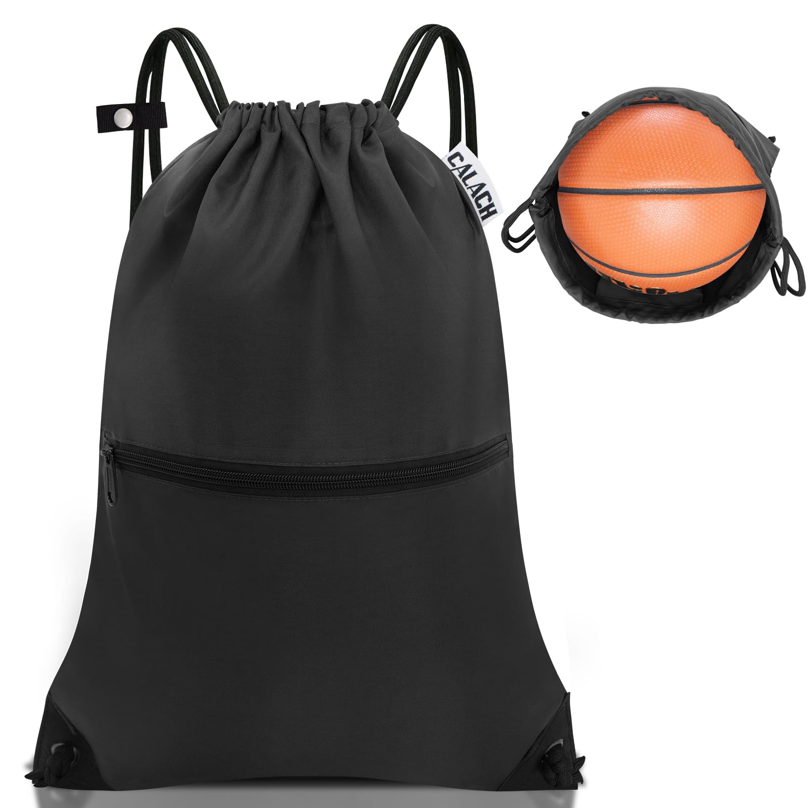 Large Drawstring Backpack for Men & Women - Gym Sports Bag with Front & Inner Zipper Pockets for Keys & Phone (Black) - Perfect for Workouts, Travel & Daily Use